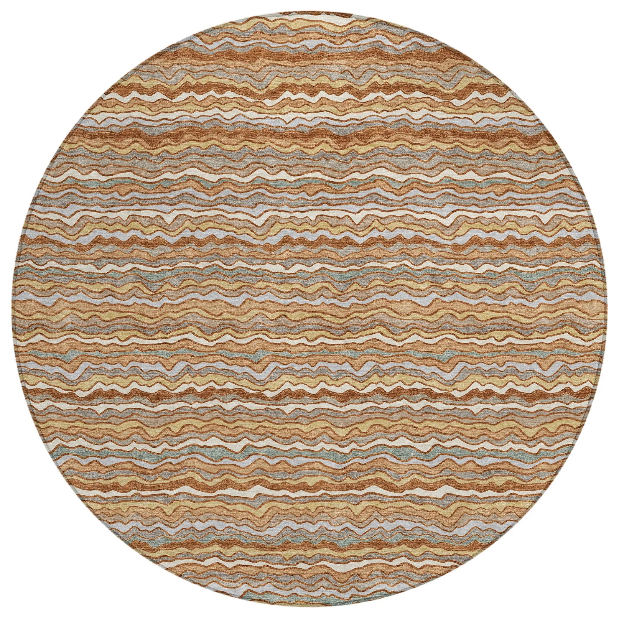 8' Orange And Copper Round Striped Washable Indoor Outdoor Area Rug Homeroots Outdoor