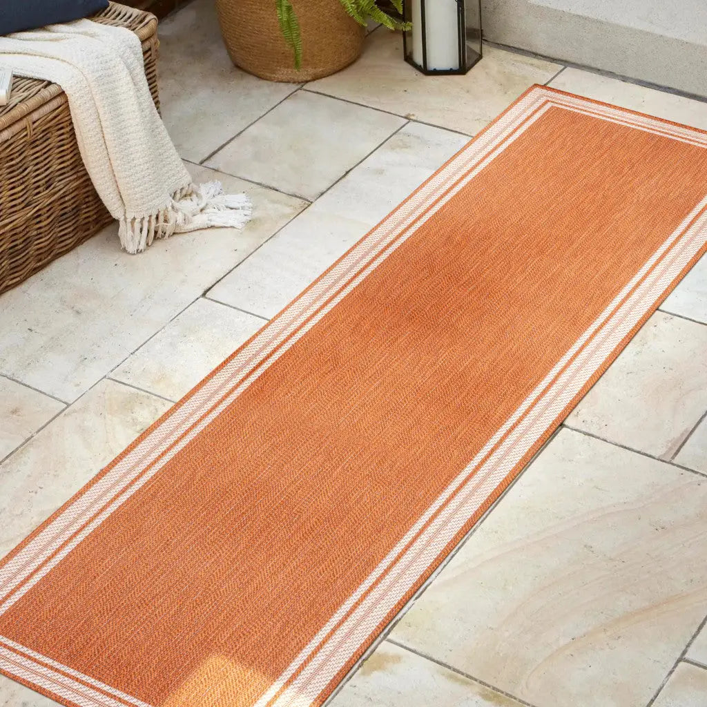 8' Orange And Cream Indoor Outdoor Runner Rug Homeroots Outdoor