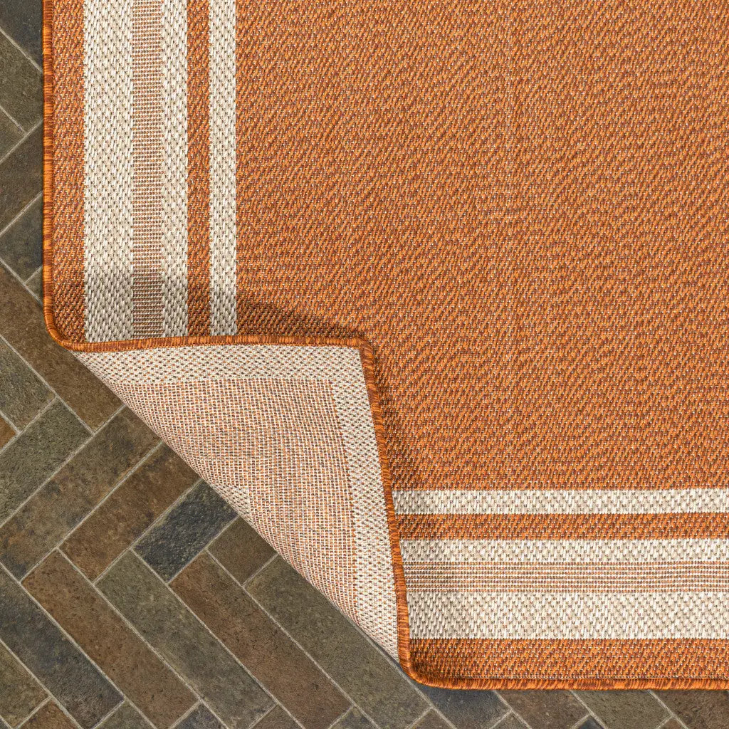 8' Orange And Cream Indoor Outdoor Runner Rug Homeroots Outdoor