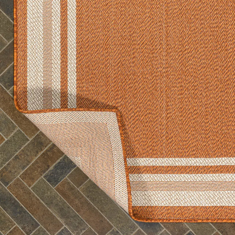 8' Orange And Cream Indoor Outdoor Runner Rug Homeroots Outdoor