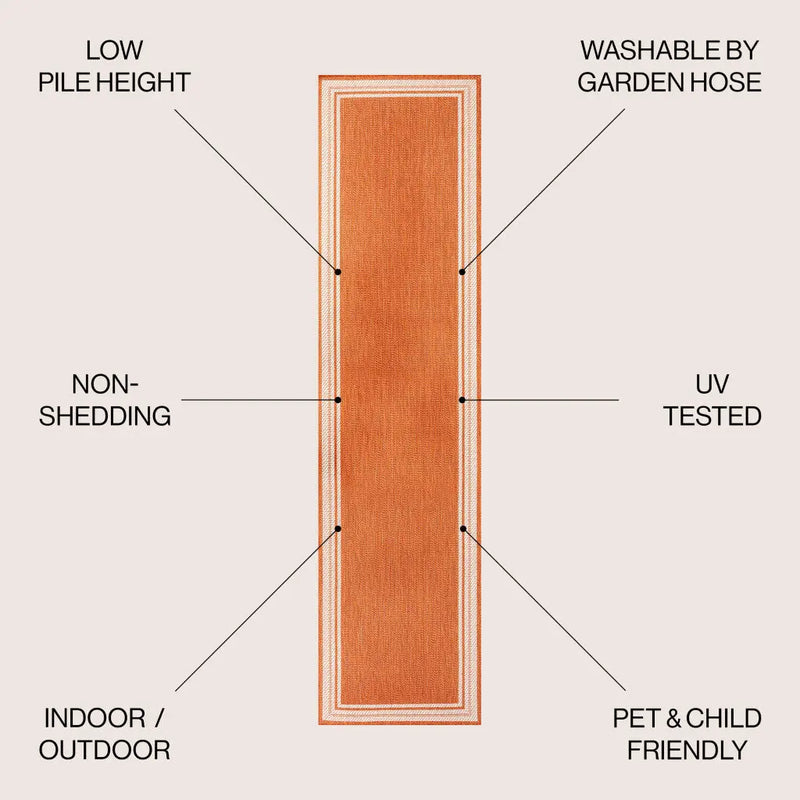 8' Orange And Cream Indoor Outdoor Runner Rug Homeroots Outdoor