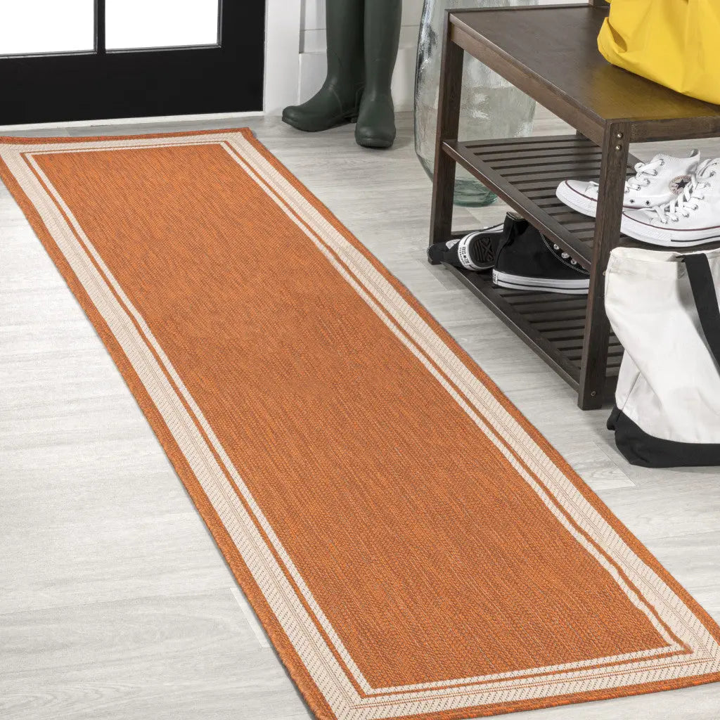 8' Orange And Cream Indoor Outdoor Runner Rug Homeroots Outdoor