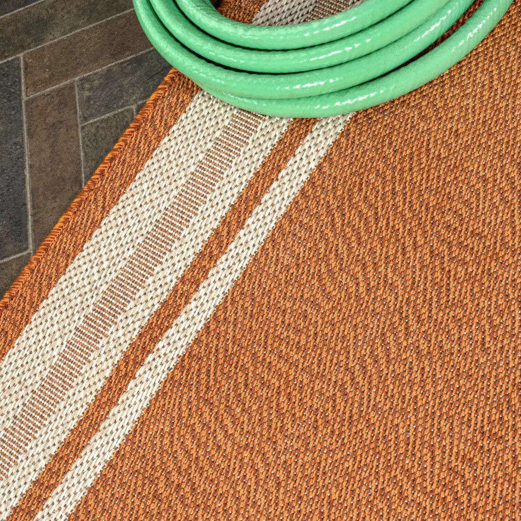 8' Orange And Cream Indoor Outdoor Runner Rug Homeroots Outdoor