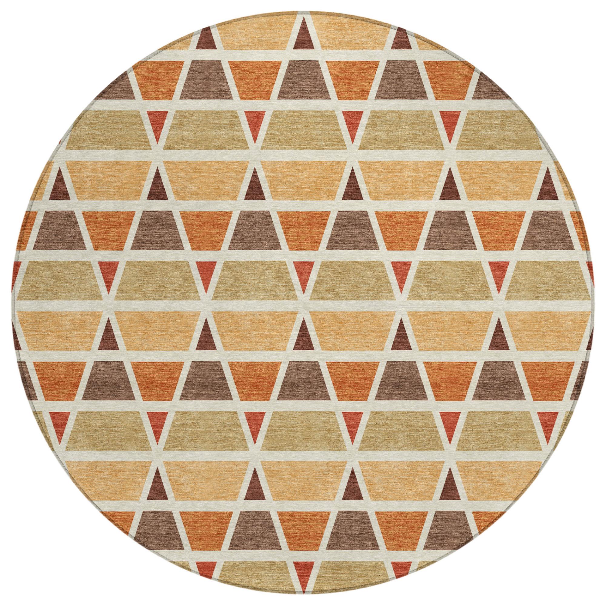 8' Orange And Cream Round Geometric Washable Indoor Outdoor Area Rug Homeroots Outdoor
