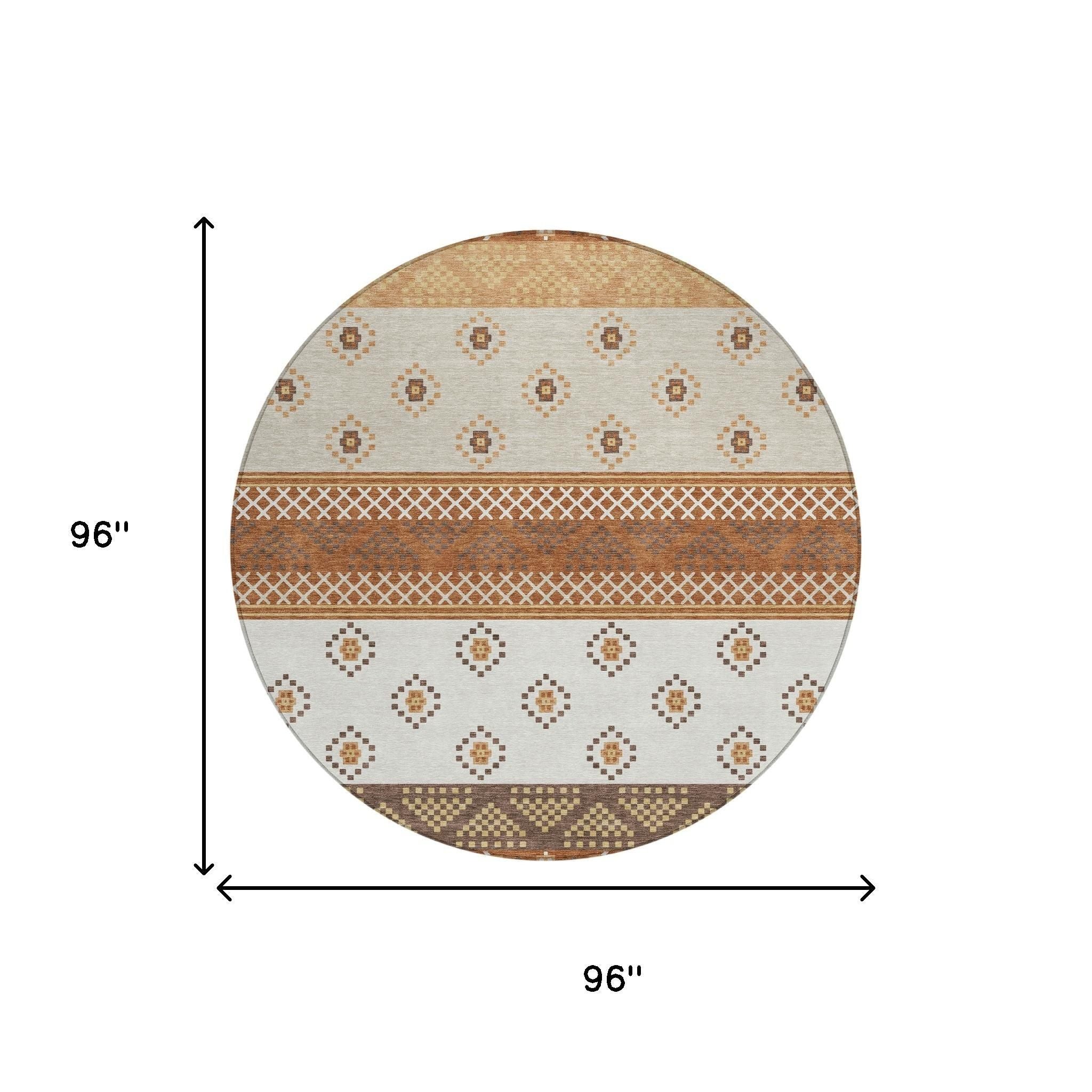 8' Orange And Denim Blue Round Striped Washable Indoor Outdoor Area Rug Homeroots Outdoor