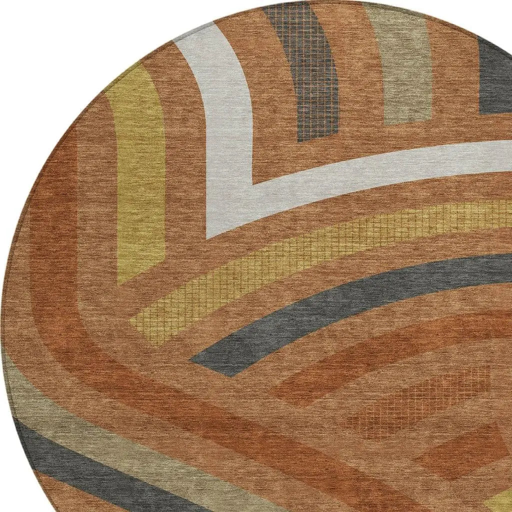 8' Orange And Gold Round Abstract Washable Indoor Outdoor Area Rug Homeroots Outdoor