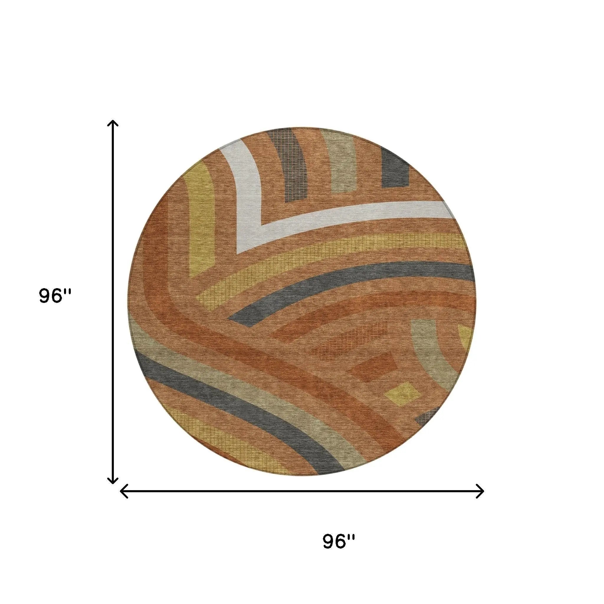 8' Orange And Gold Round Abstract Washable Indoor Outdoor Area Rug Homeroots Outdoor