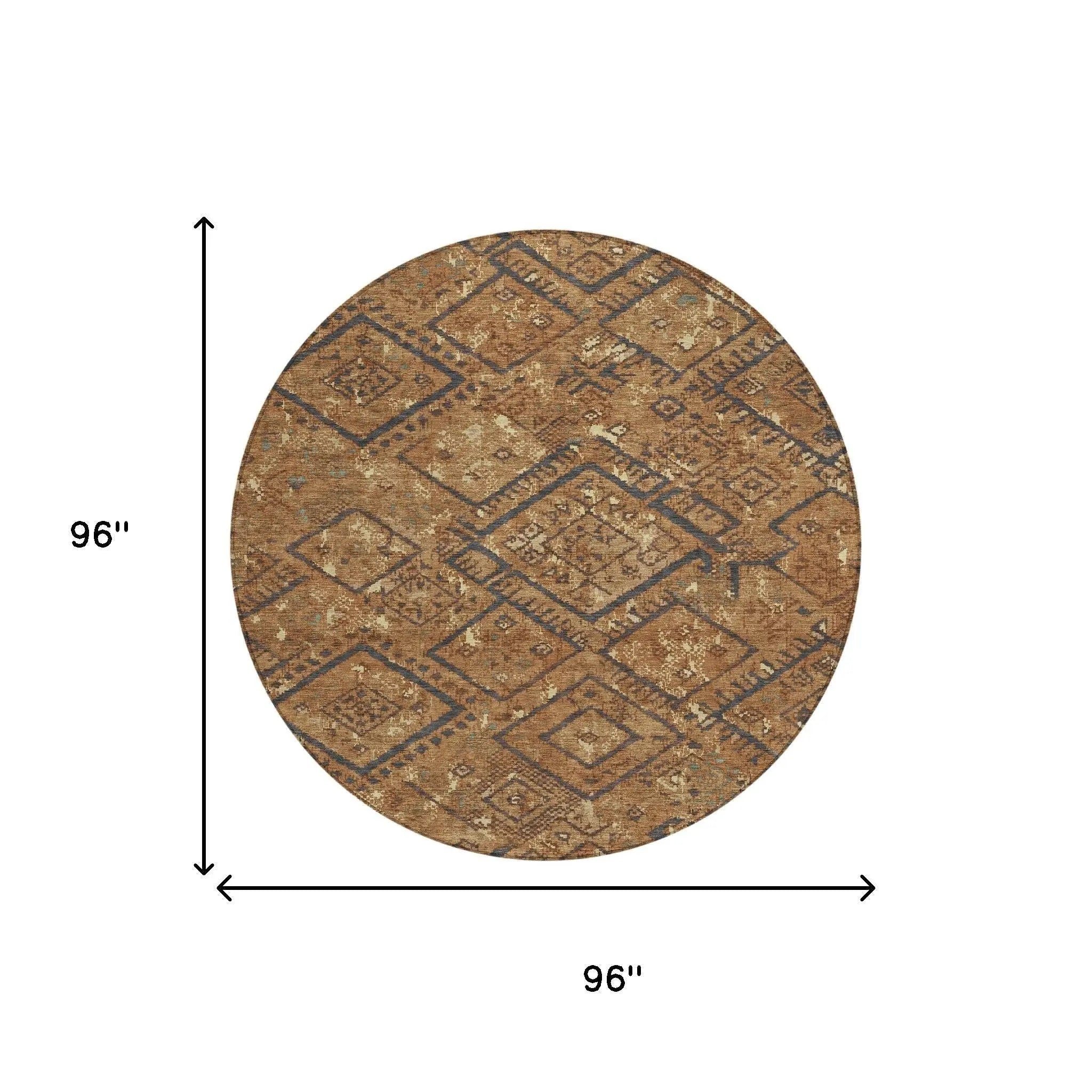 8' Orange And Gold Round Geometric Washable Indoor Outdoor Area Rug Homeroots Outdoor