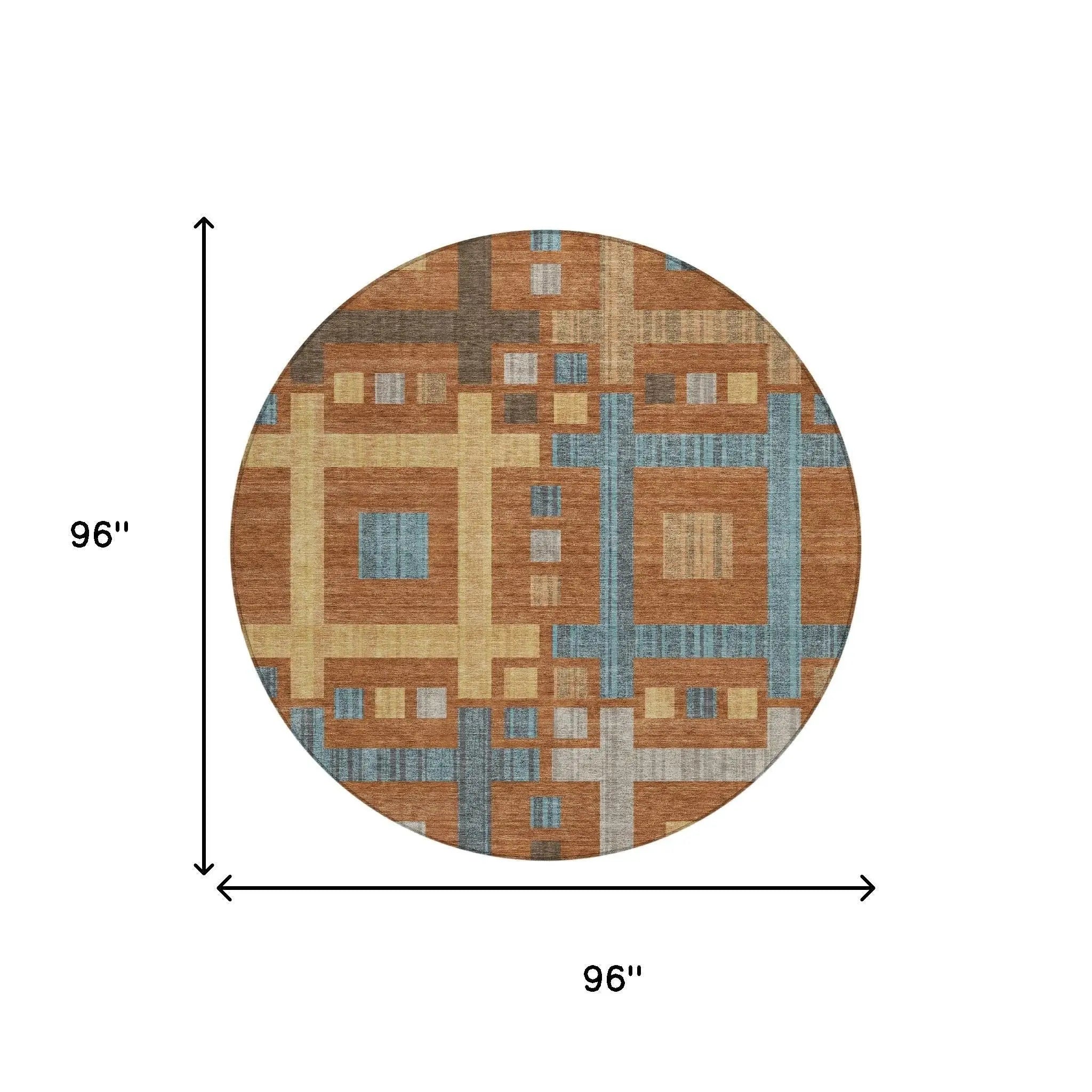 8' Orange And Gold Round Geometric Washable Indoor Outdoor Area Rug Homeroots Outdoor