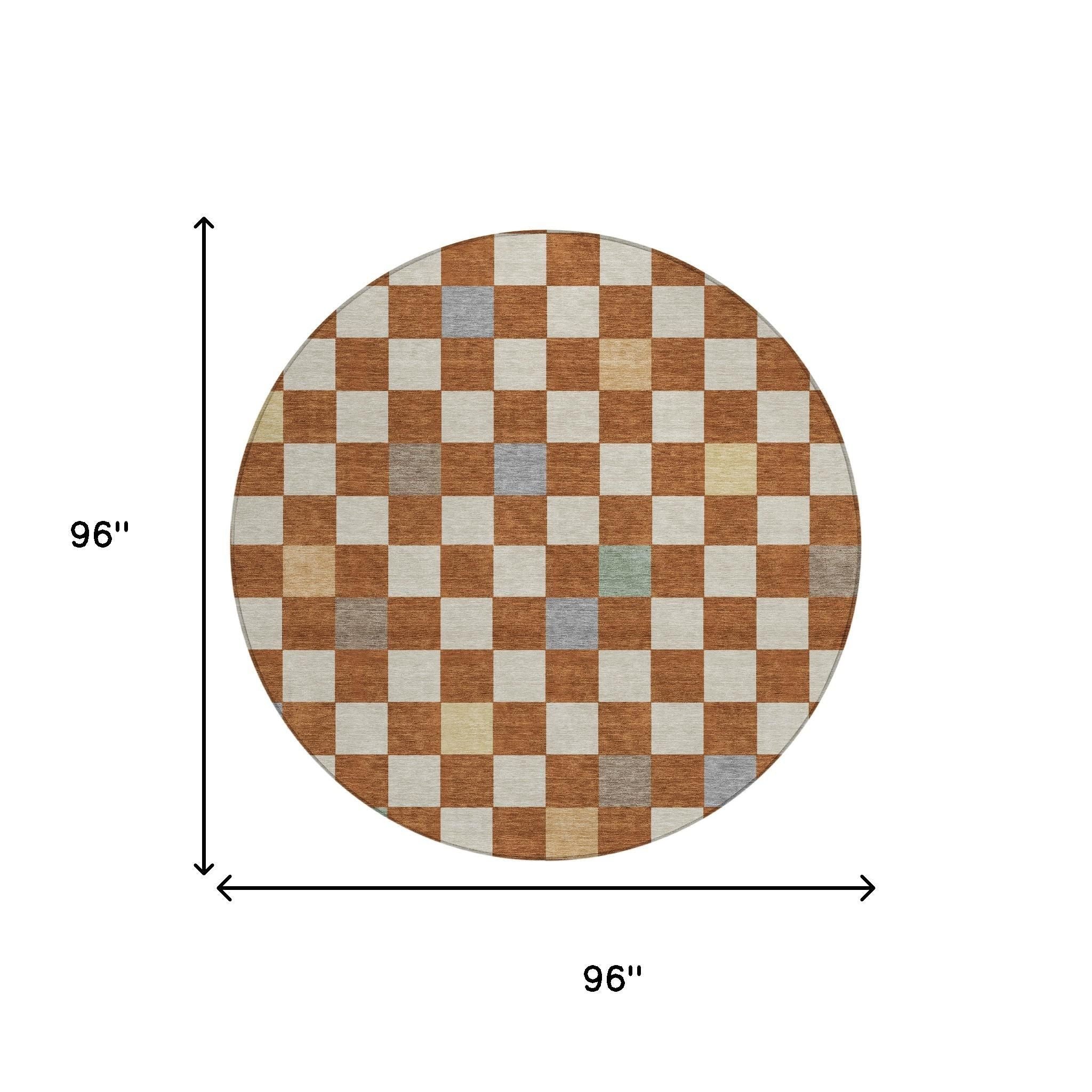 8' Orange And Gold Round Geometric Washable Indoor Outdoor Area Rug Homeroots Outdoor