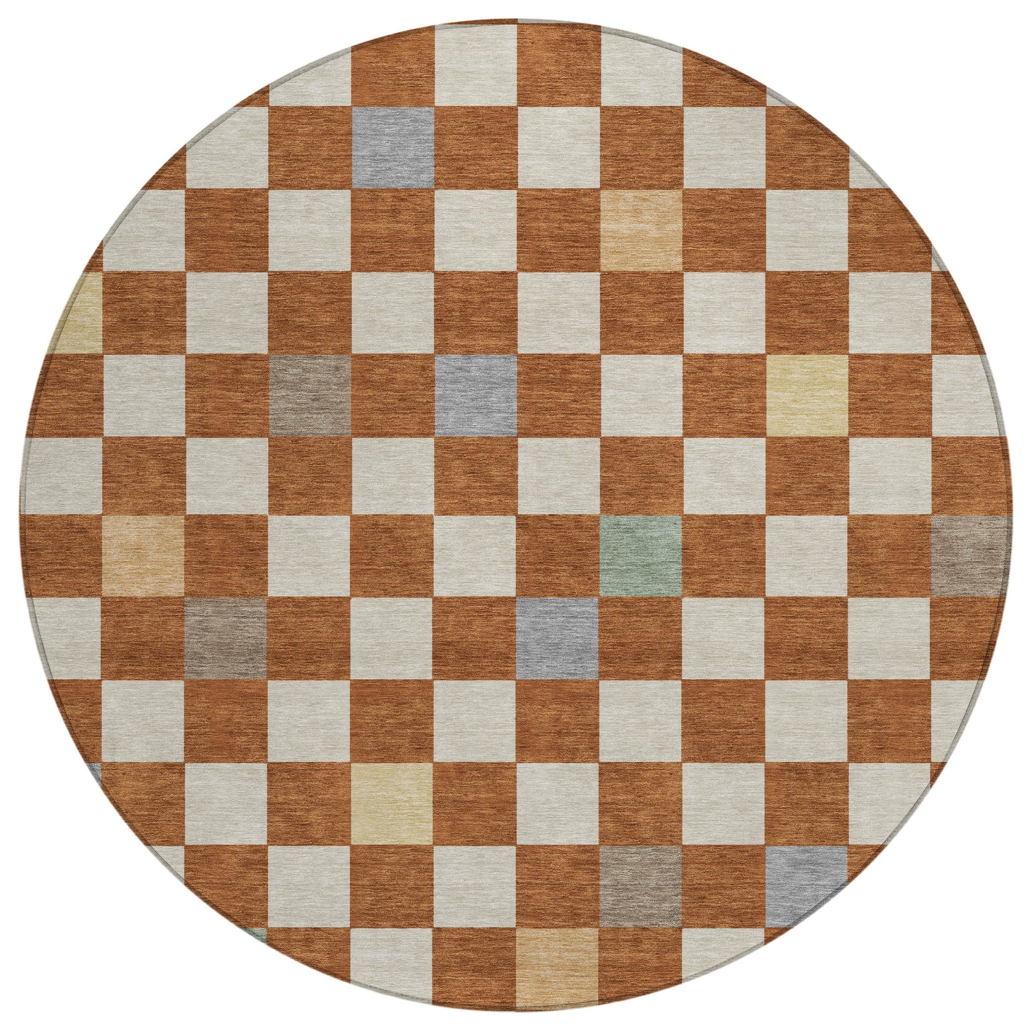 8' Orange And Gold Round Geometric Washable Indoor Outdoor Area Rug Homeroots Outdoor