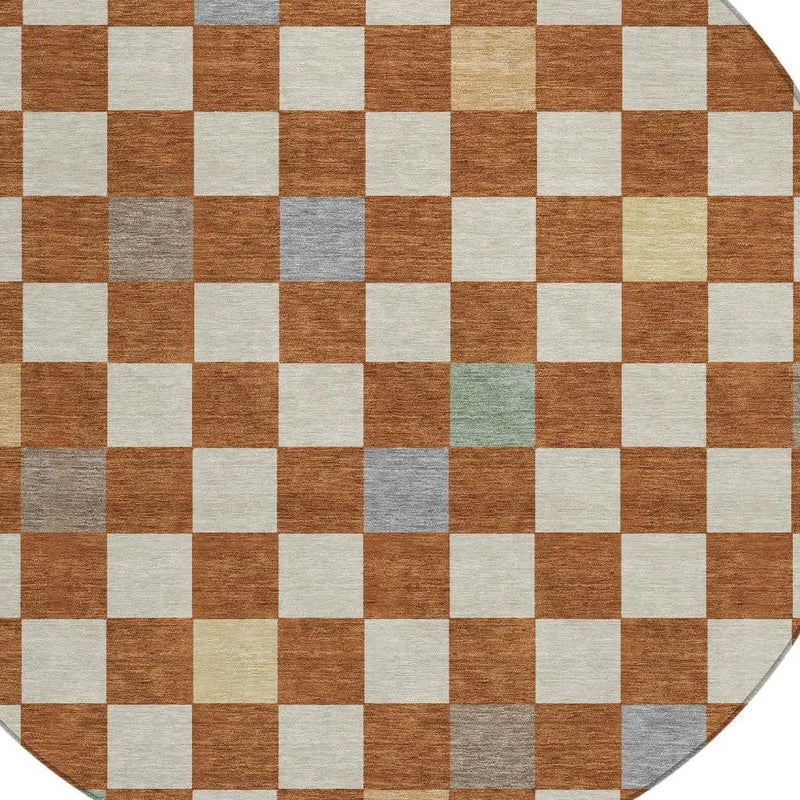 8' Orange And Gold Round Geometric Washable Indoor Outdoor Area Rug Homeroots Outdoor