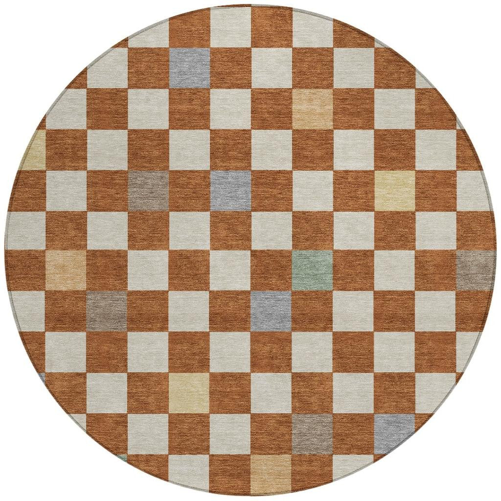 8' Orange And Gold Round Geometric Washable Indoor Outdoor Area Rug Homeroots Outdoor