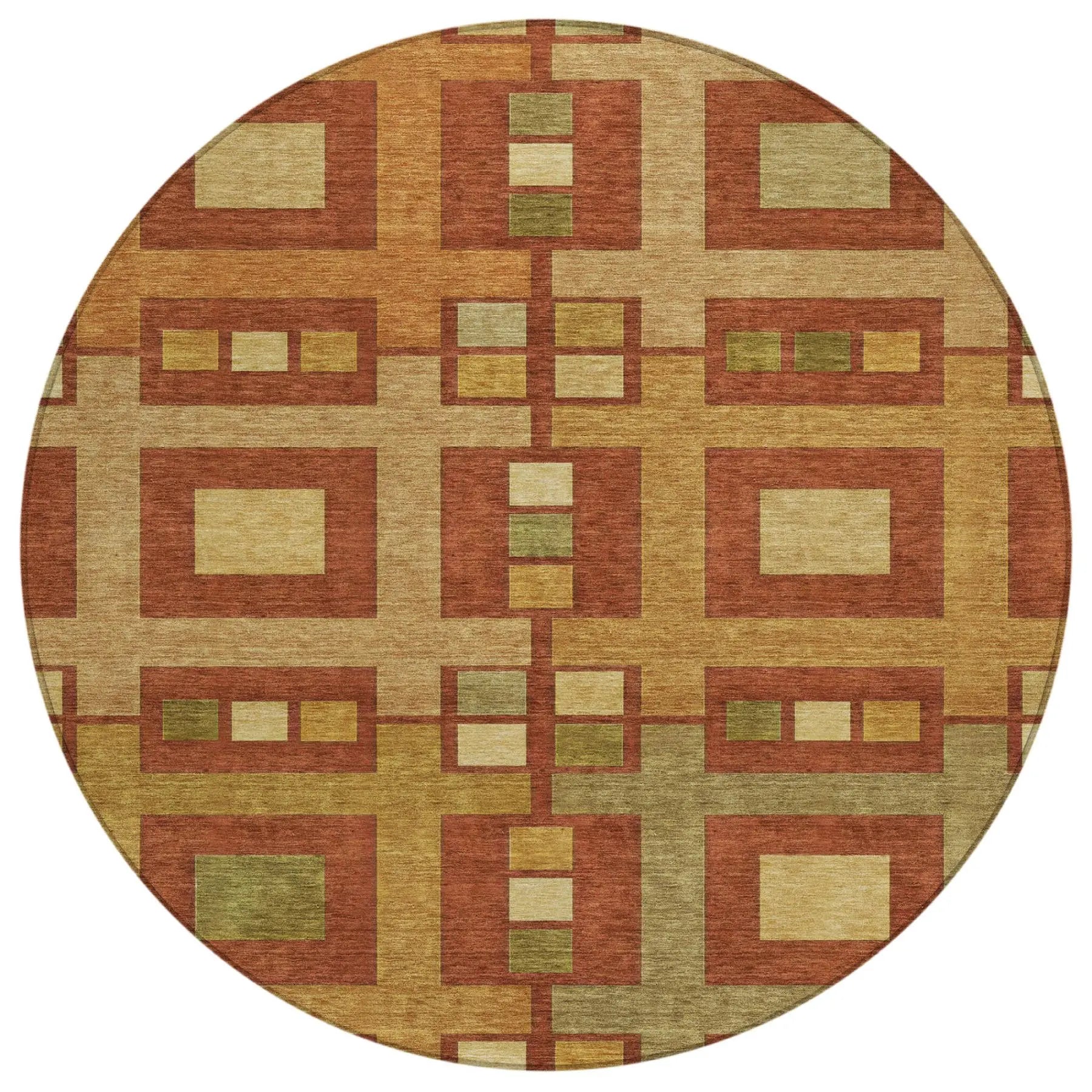 8' Orange And Gold Round Geometric Washable Indoor Outdoor Area Rug Homeroots Outdoor