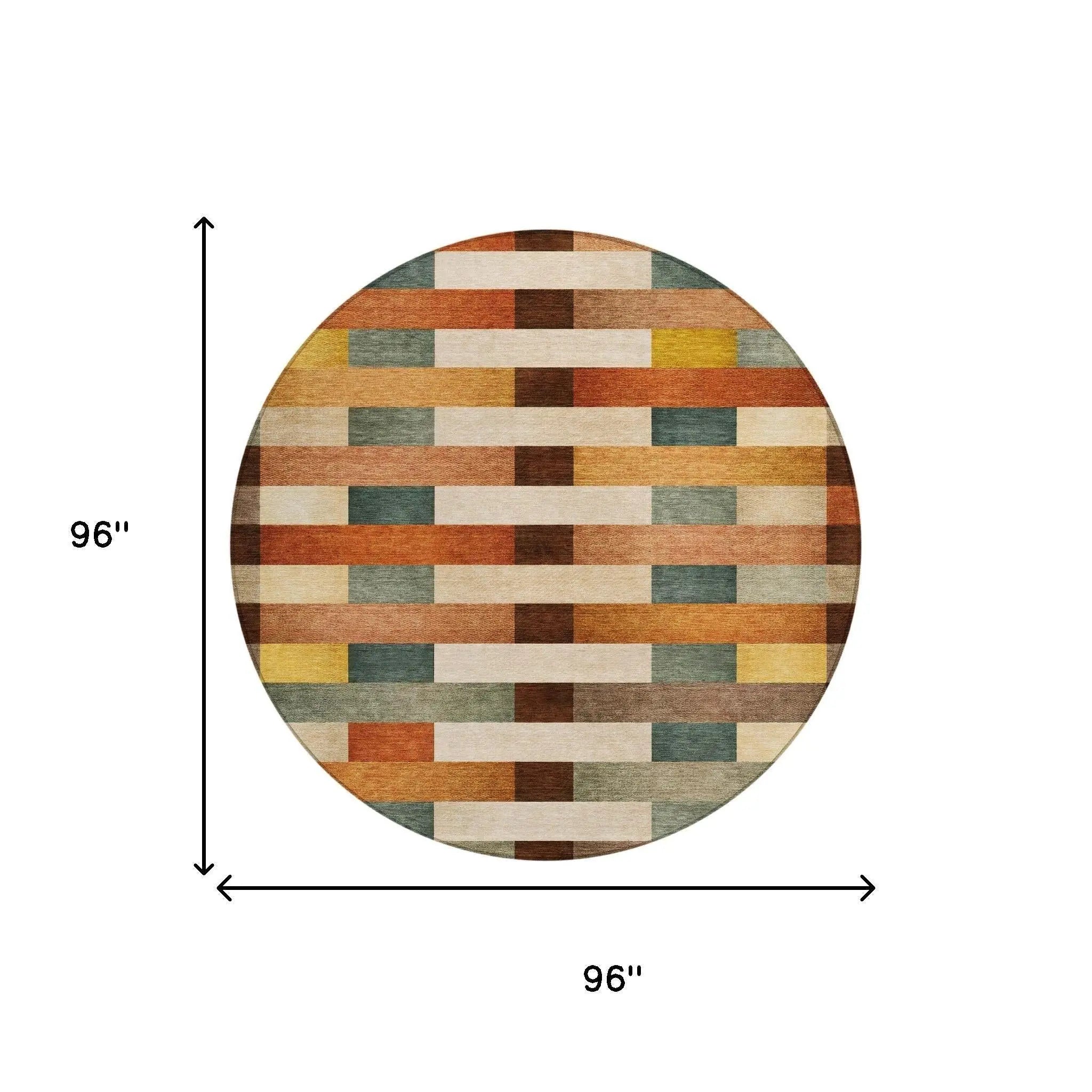 8' Orange And Gold Round Striped Washable Indoor Outdoor Area Rug Homeroots Outdoor