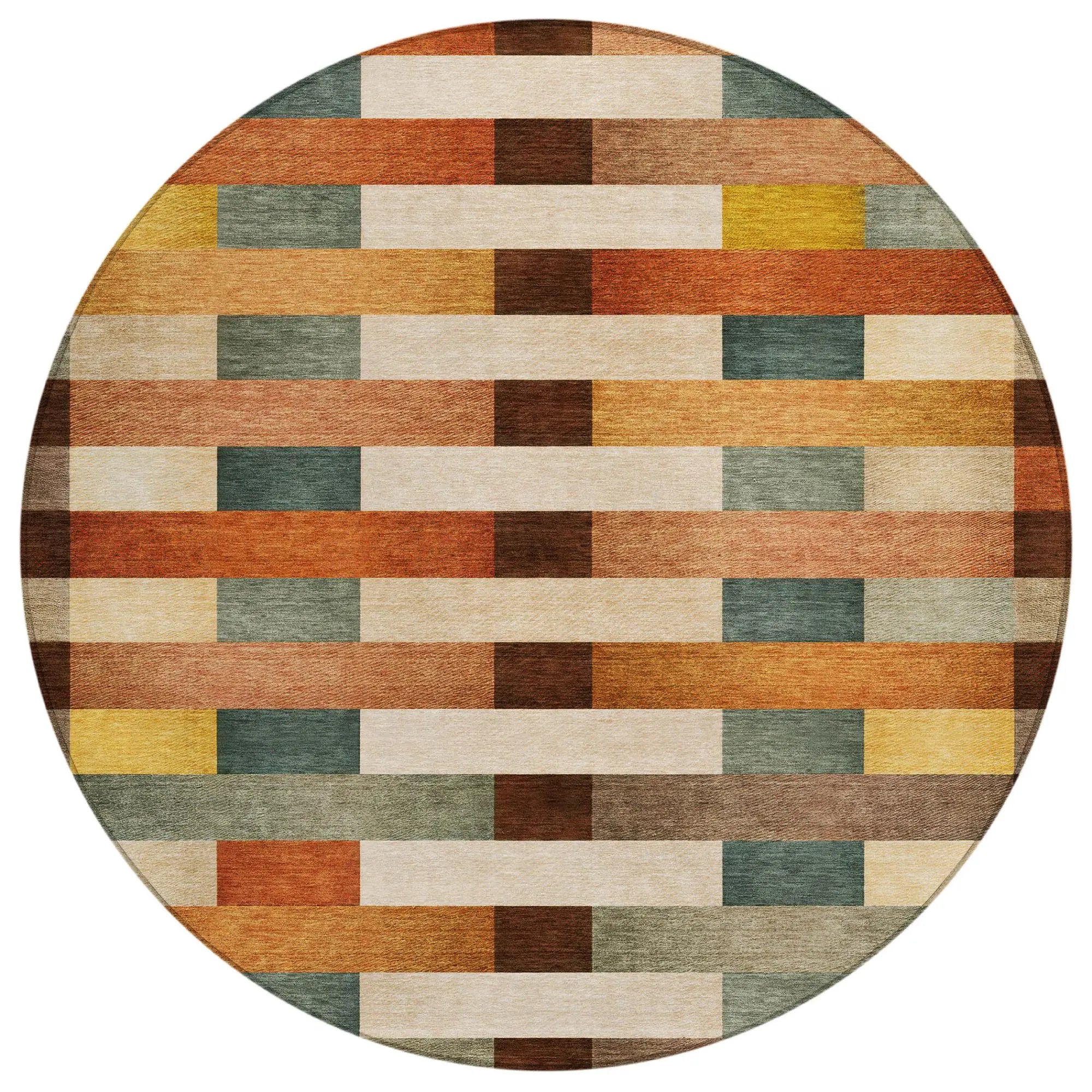 8' Orange And Gold Round Striped Washable Indoor Outdoor Area Rug Homeroots Outdoor