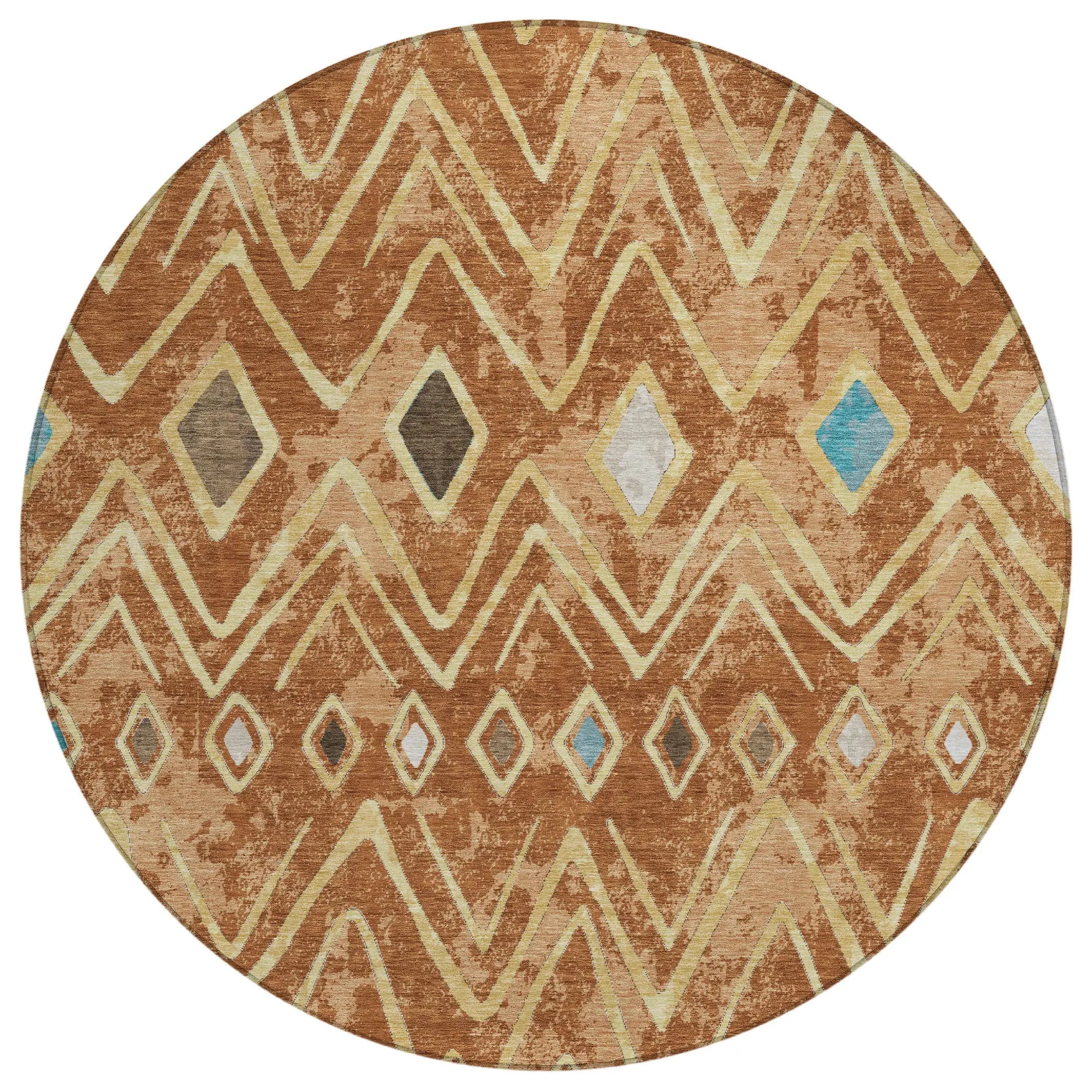 8' Orange And Graphite Round Geometric Washable Indoor Outdoor Area Rug Homeroots Outdoor