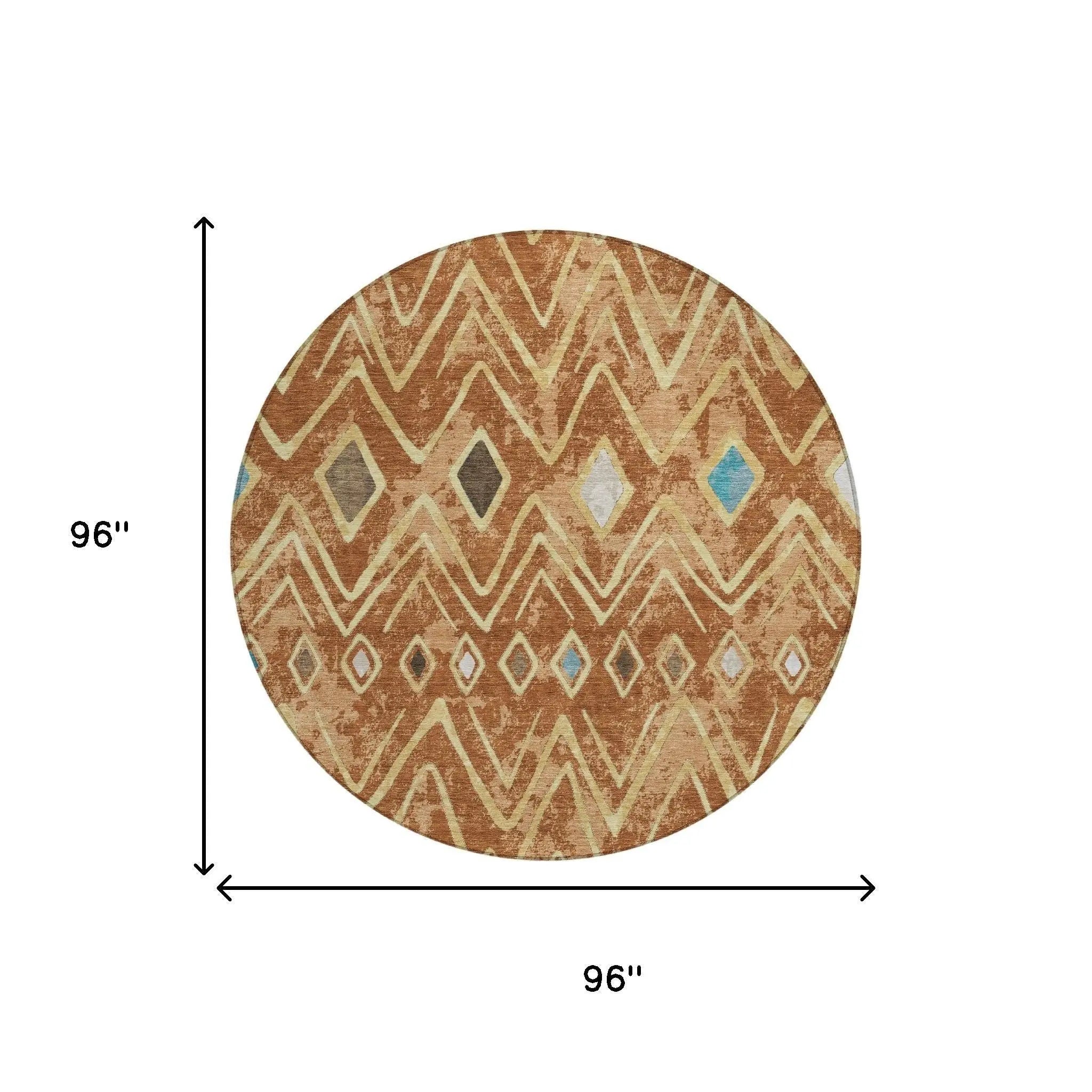 8' Orange And Graphite Round Geometric Washable Indoor Outdoor Area Rug Homeroots Outdoor