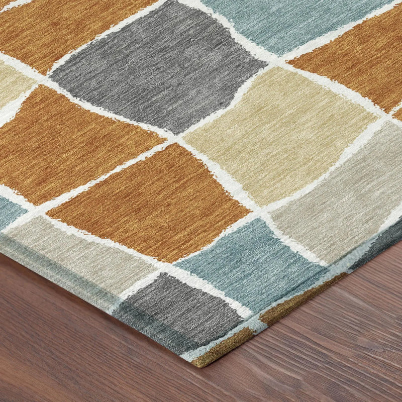 8' Orange And Graphite Round Geometric Washable Indoor Outdoor Area Rug Homeroots Outdoor