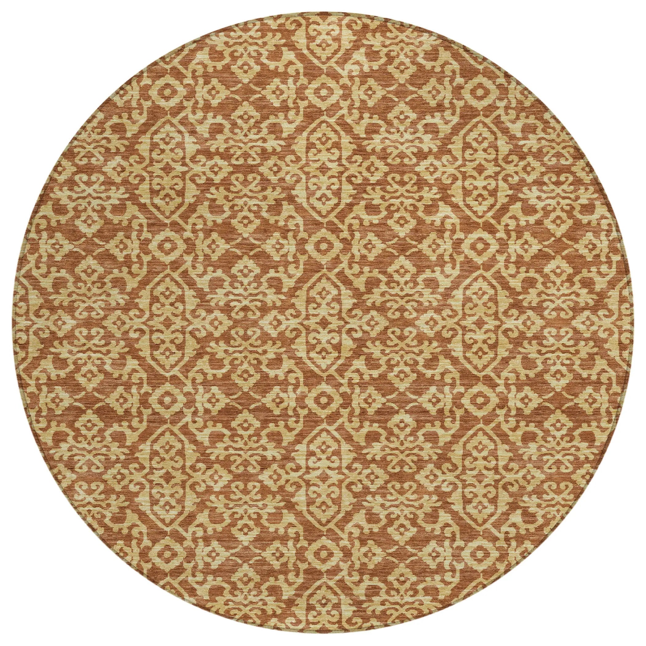 8' Orange And Graphite Round Oriental Washable Indoor Outdoor Area Rug Homeroots Outdoor