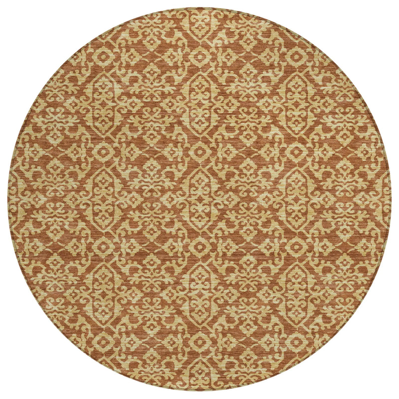 8' Orange And Graphite Round Oriental Washable Indoor Outdoor Area Rug Homeroots Outdoor