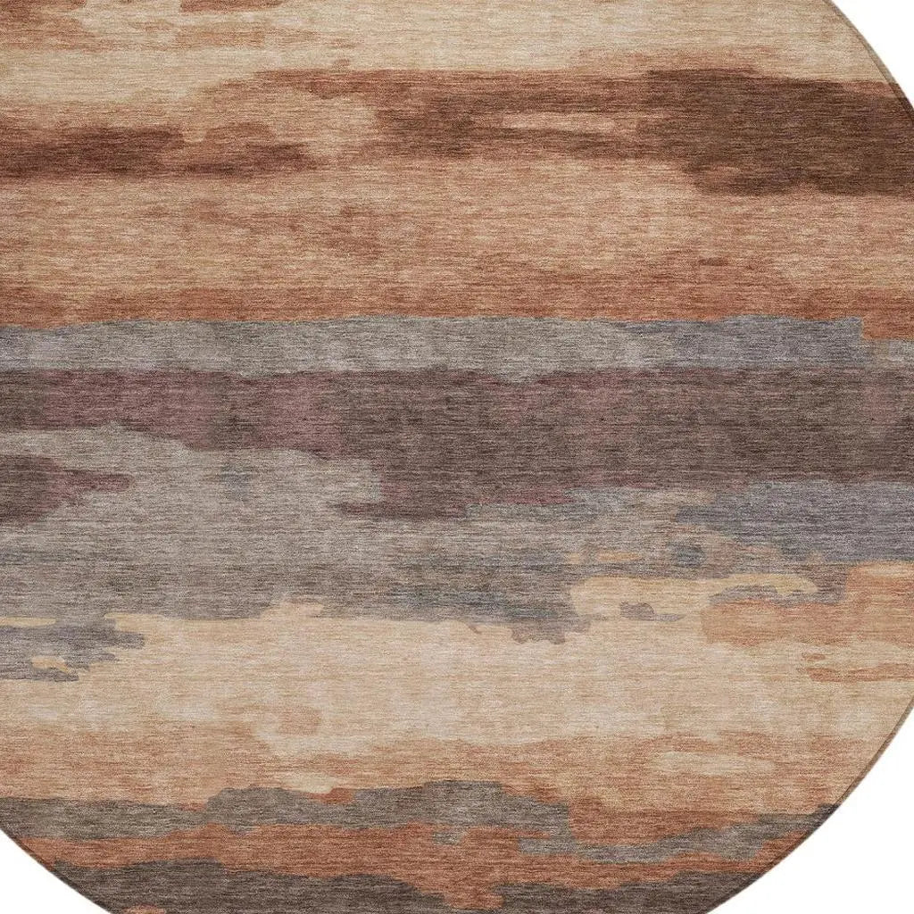 8' Orange And Gray Round Abstract Washable Indoor Outdoor Area Rug Homeroots Outdoor