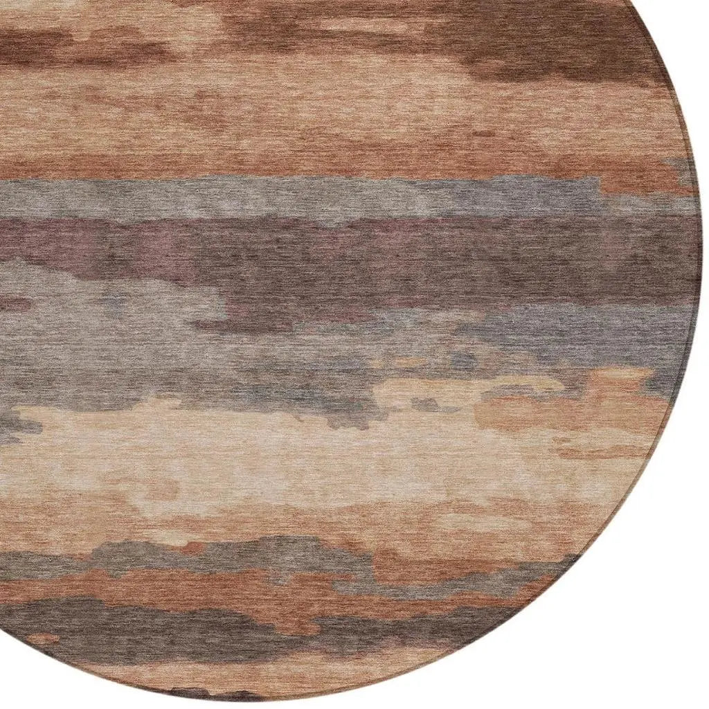 8' Orange And Gray Round Abstract Washable Indoor Outdoor Area Rug Homeroots Outdoor