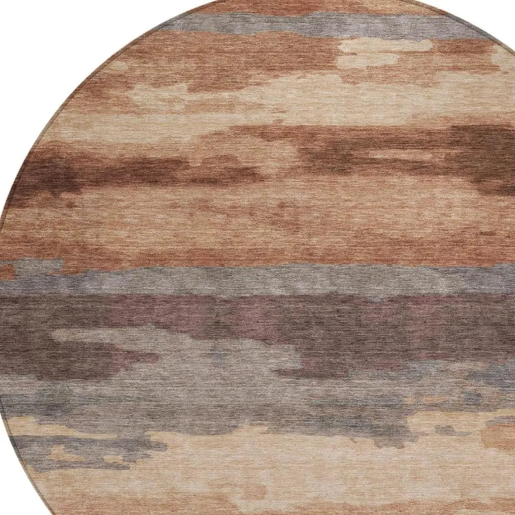 8' Orange And Gray Round Abstract Washable Indoor Outdoor Area Rug Homeroots Outdoor