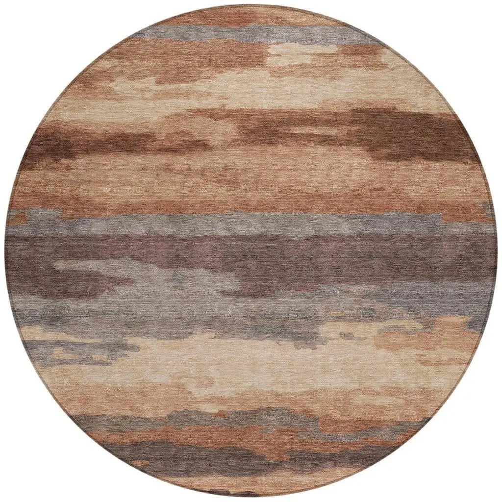 8' Orange And Gray Round Abstract Washable Indoor Outdoor Area Rug Homeroots Outdoor