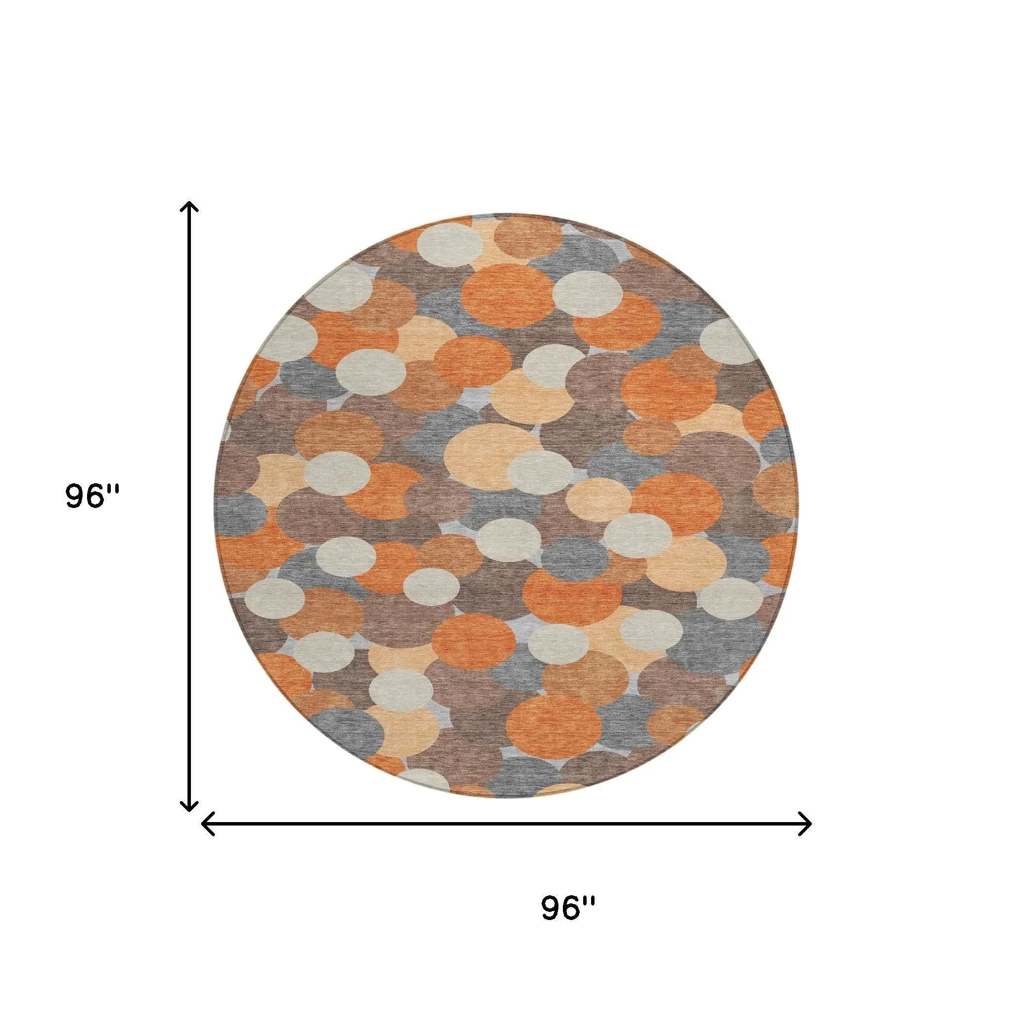 8' Orange And Gray Round Geometric Washable Indoor Outdoor Area Rug Homeroots Outdoor