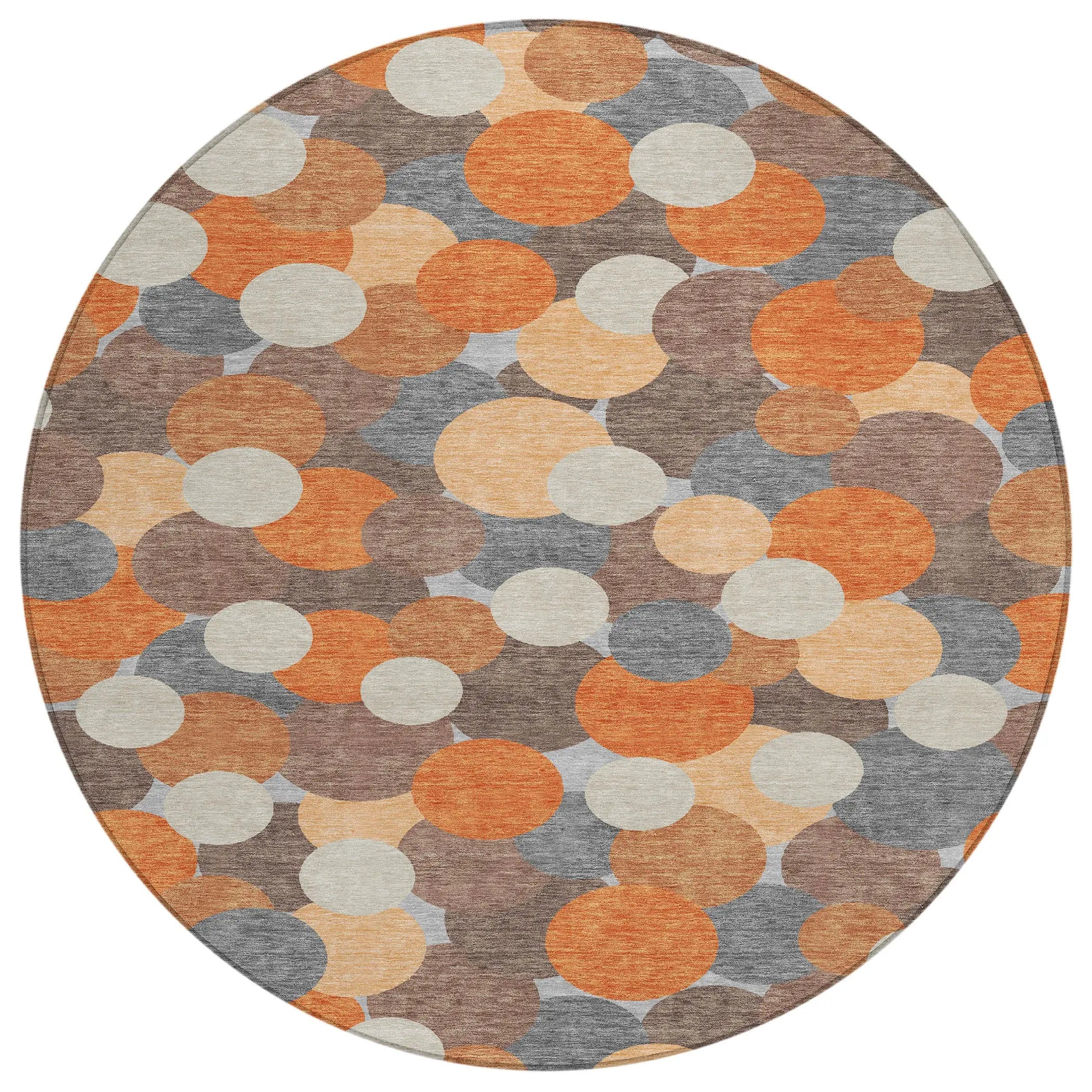 8' Orange And Gray Round Geometric Washable Indoor Outdoor Area Rug Homeroots Outdoor