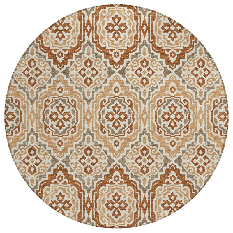 8' Orange And Gray Round Tribal Washable Indoor Outdoor Area Rug Homeroots Outdoor