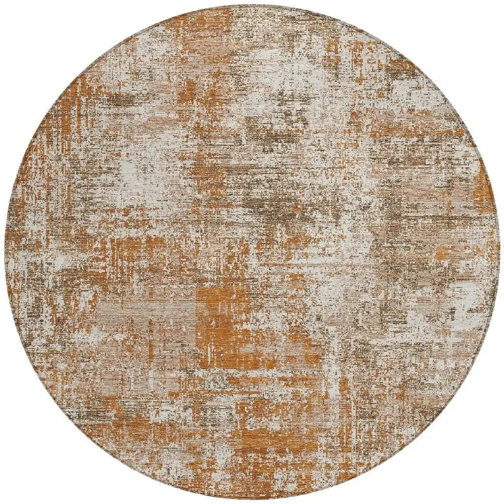 8' Orange And Green Round Abstract Washable Indoor Outdoor Area Rug Homeroots Outdoor