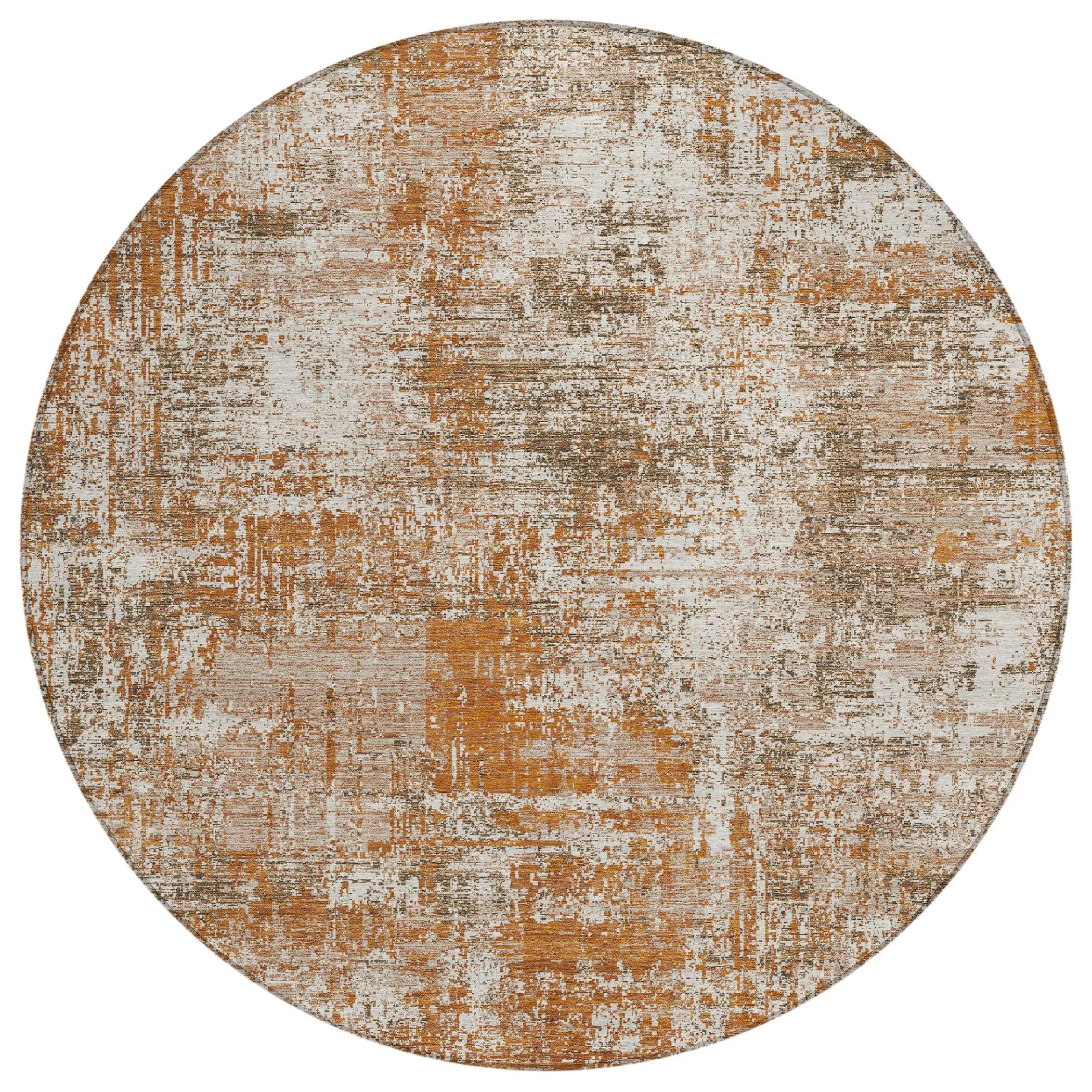 8' Orange And Green Round Abstract Washable Indoor Outdoor Area Rug Homeroots Outdoor