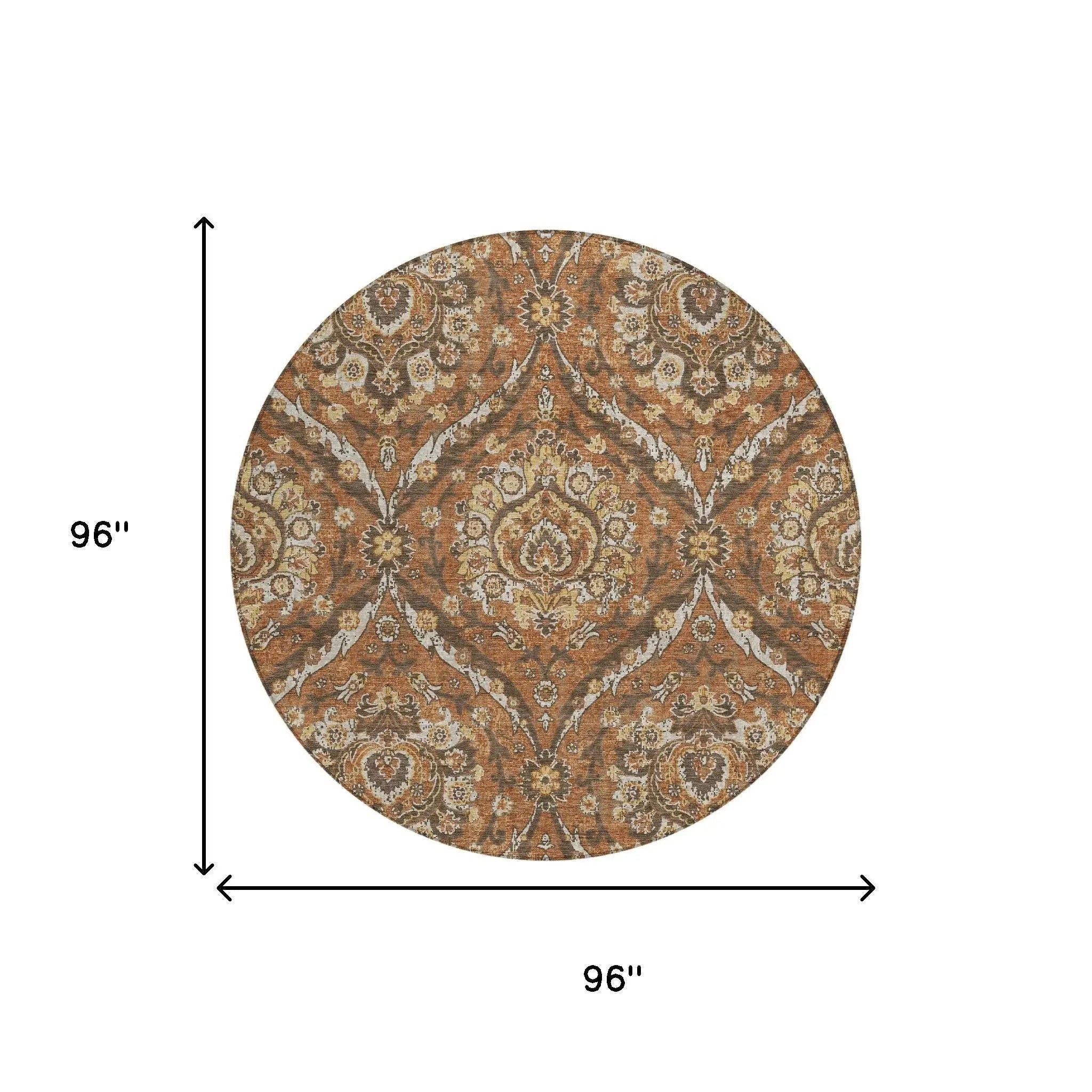 8' Orange And Green Round Floral Washable Indoor Outdoor Area Rug Homeroots Outdoor