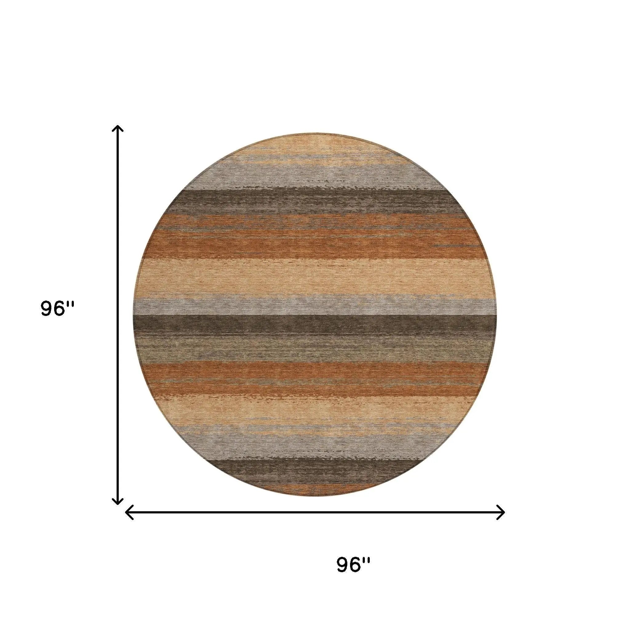 8' Orange And Green Round Striped Washable Indoor Outdoor Area Rug Homeroots Outdoor