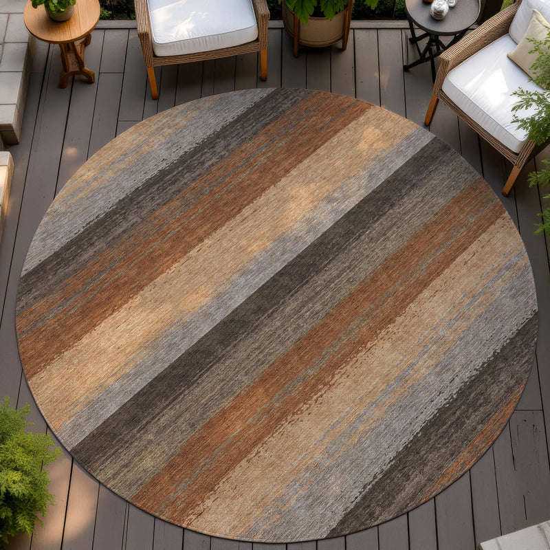 8' Orange And Green Round Striped Washable Indoor Outdoor Area Rug Homeroots Outdoor