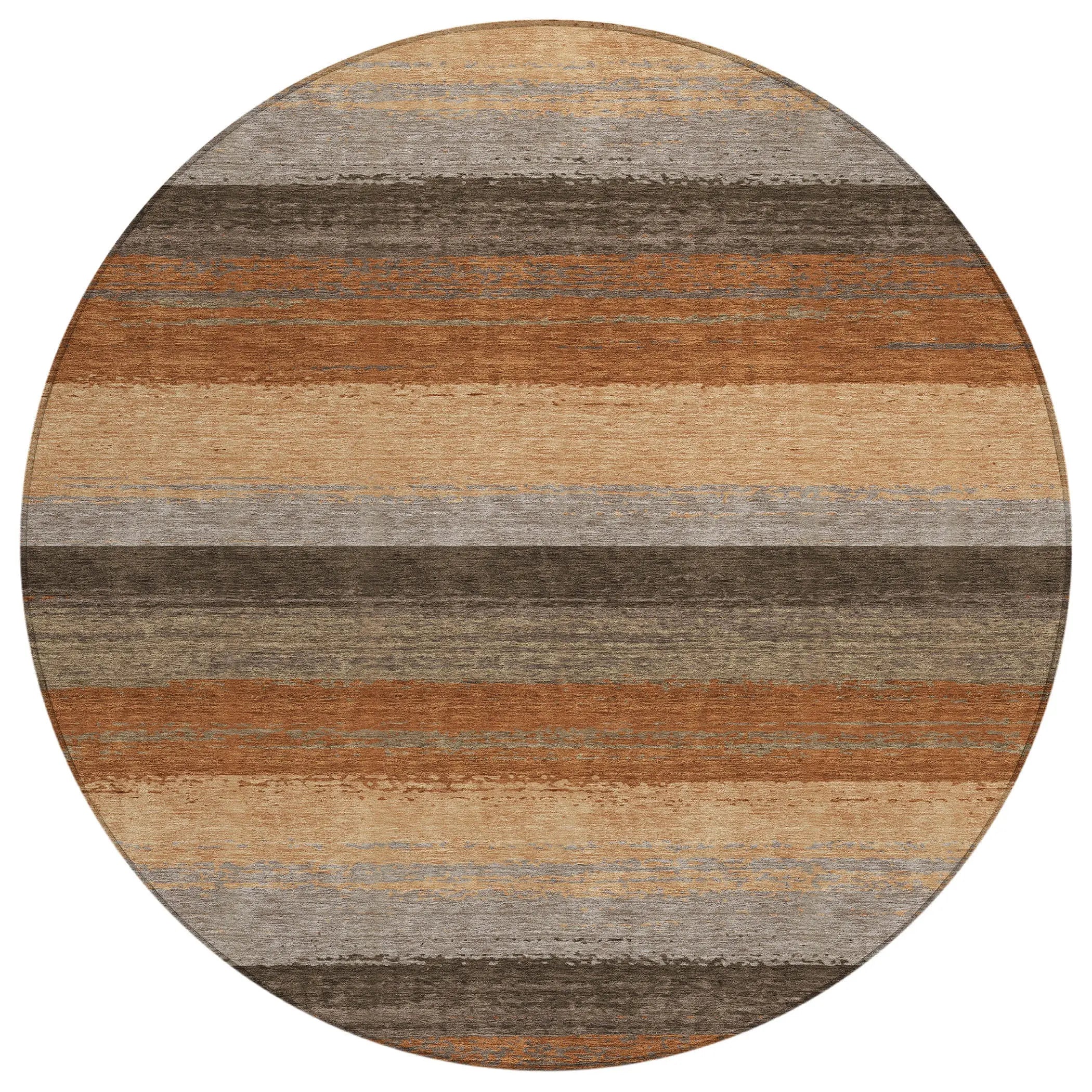 8' Orange And Green Round Striped Washable Indoor Outdoor Area Rug Homeroots Outdoor