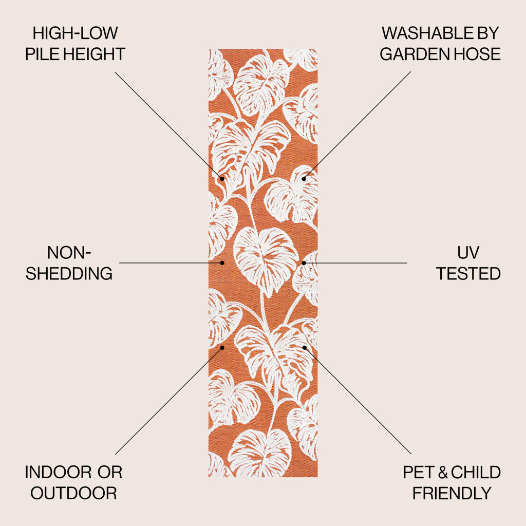 8' Orange And Ivory Floral Indoor Outdoor Runner Rug - GreatEagleInc