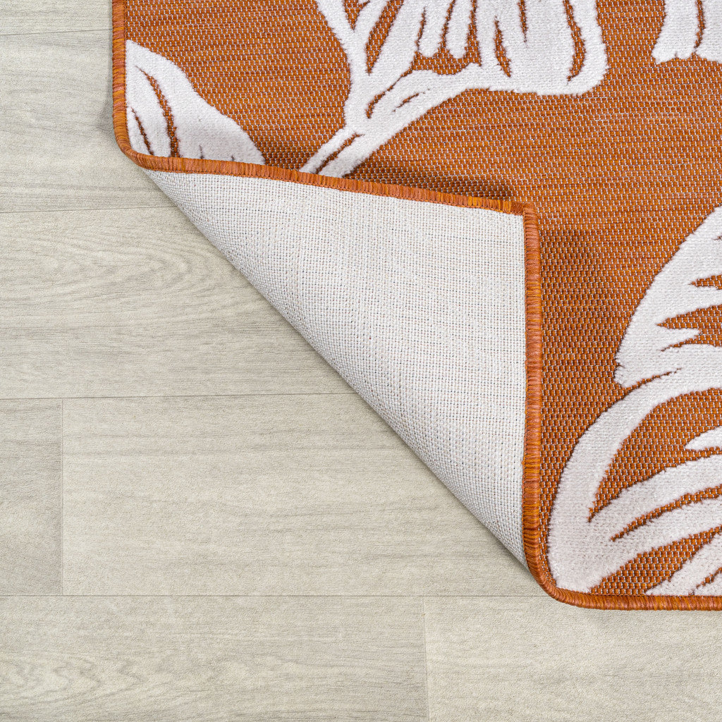 8' Orange And Ivory Floral Indoor Outdoor Runner Rug - GreatEagleInc