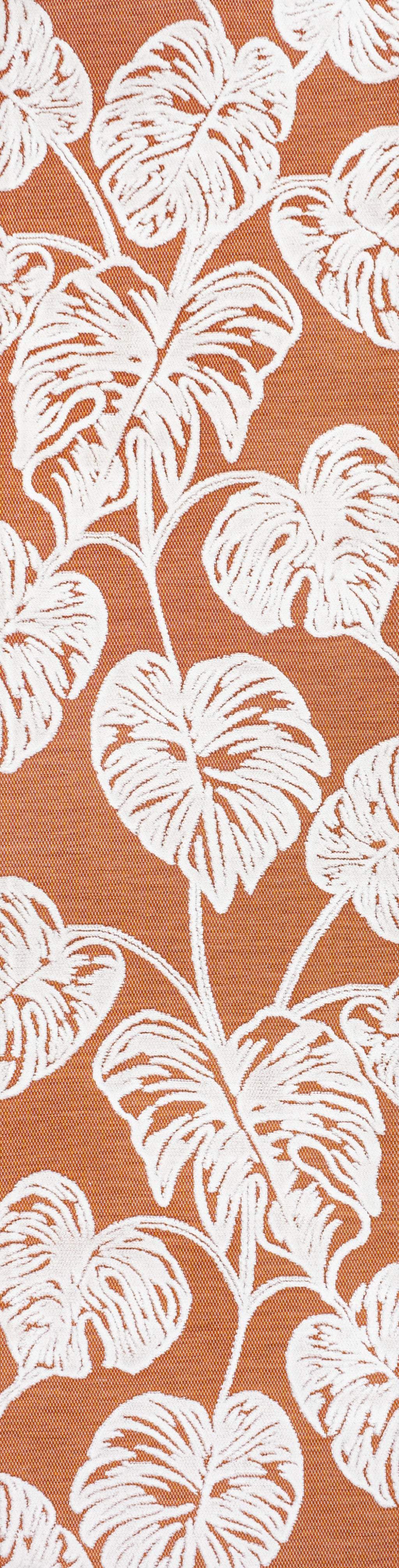 8' Orange And Ivory Floral Indoor Outdoor Runner Rug - GreatEagleInc