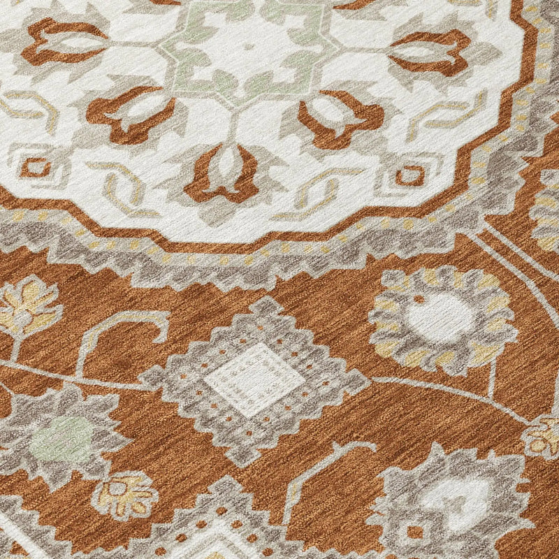 8' Orange And Ivory Round Floral Medallion Washable Indoor Outdoor Area Rug Homeroots Outdoor