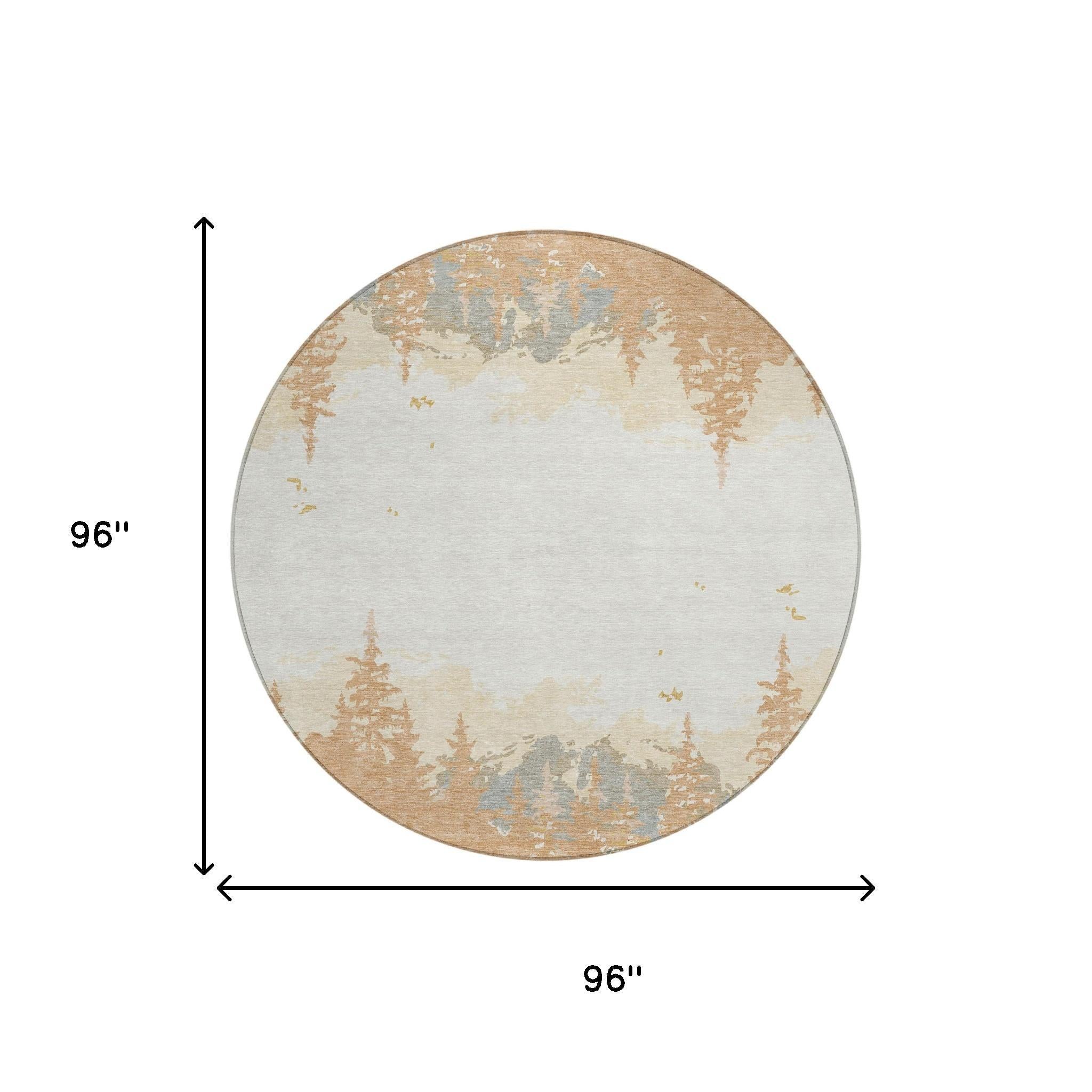 8' Orange And Ivory Round Floral Washable Indoor Outdoor Area Rug Homeroots Outdoor