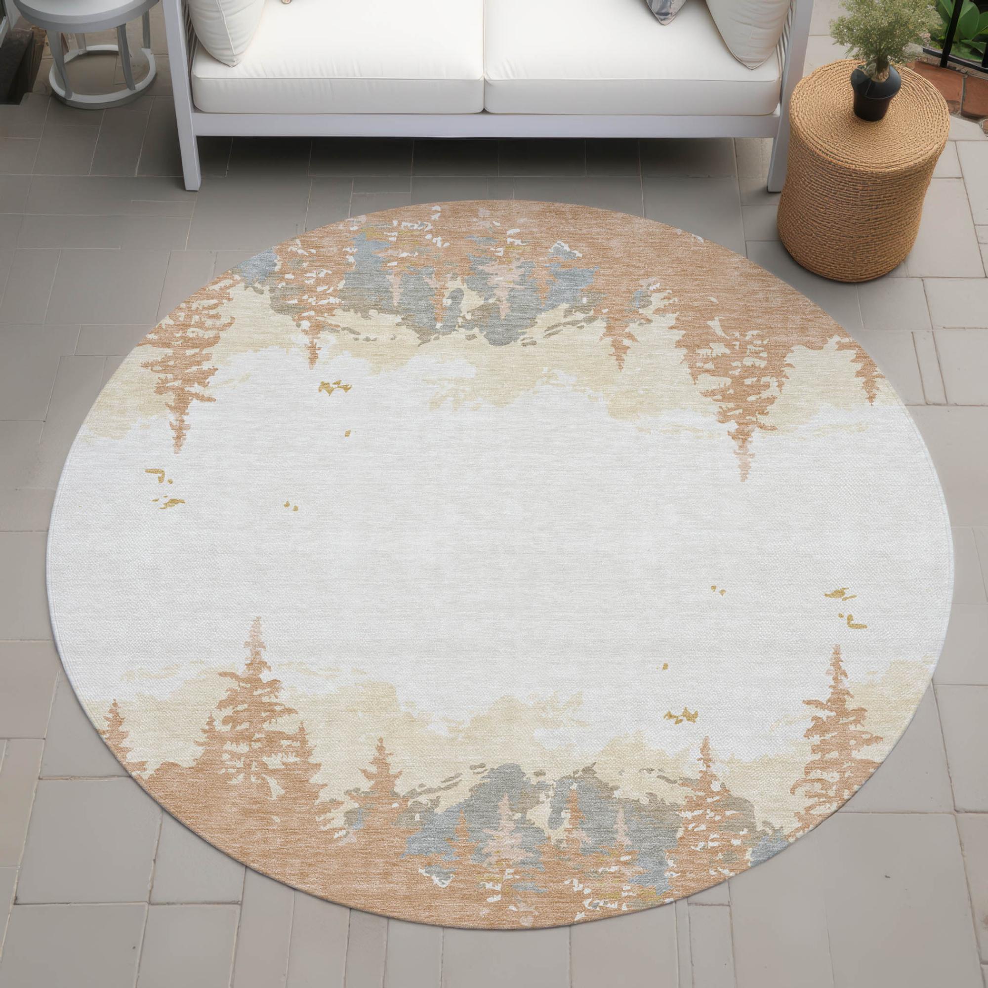 8' Orange And Ivory Round Floral Washable Indoor Outdoor Area Rug Homeroots Outdoor