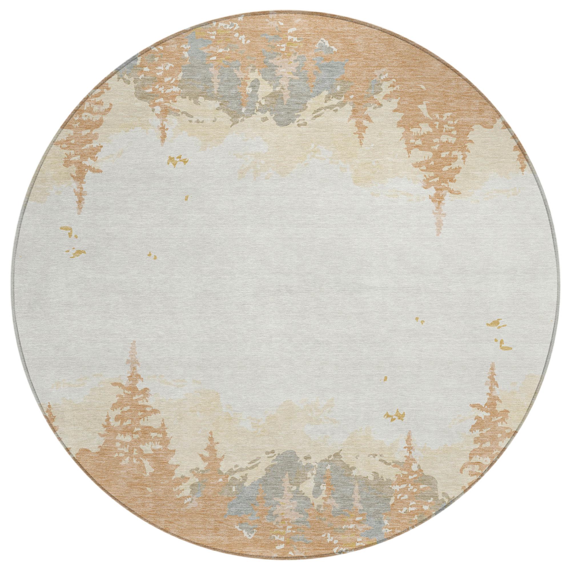 8' Orange And Ivory Round Floral Washable Indoor Outdoor Area Rug Homeroots Outdoor