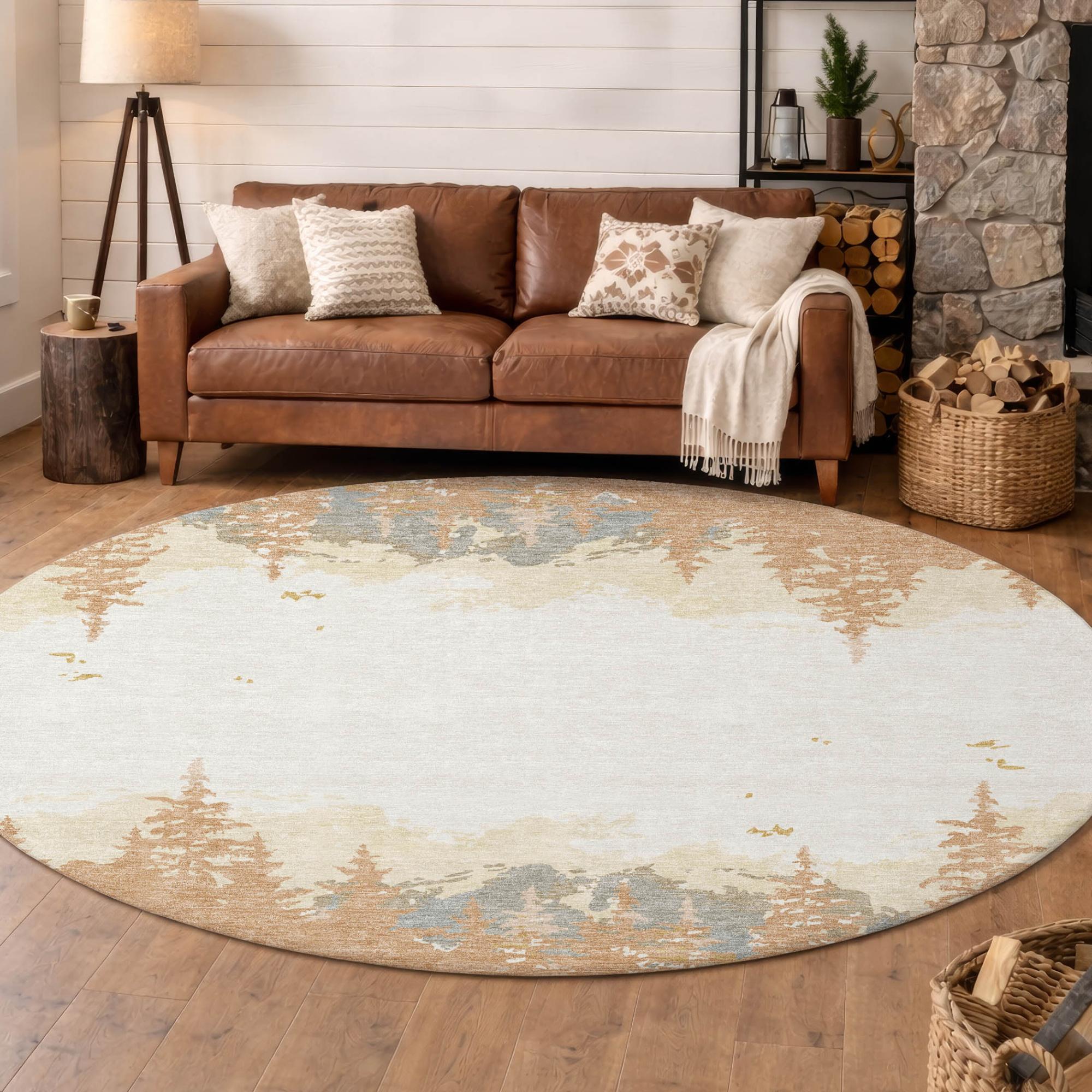 8' Orange And Ivory Round Floral Washable Indoor Outdoor Area Rug Homeroots Outdoor