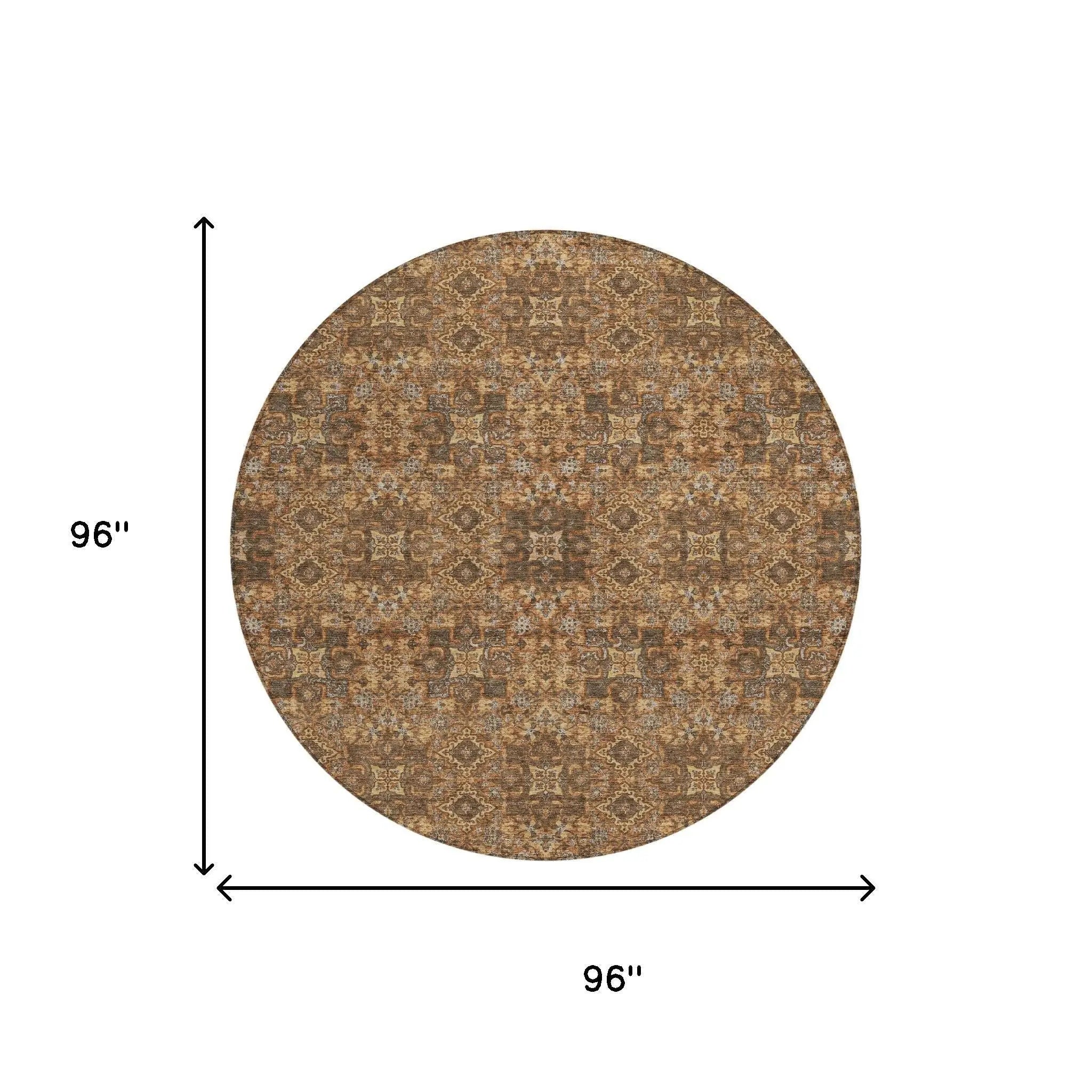 8' Orange And Linen Round Oriental Washable Indoor Outdoor Area Rug Homeroots Outdoor