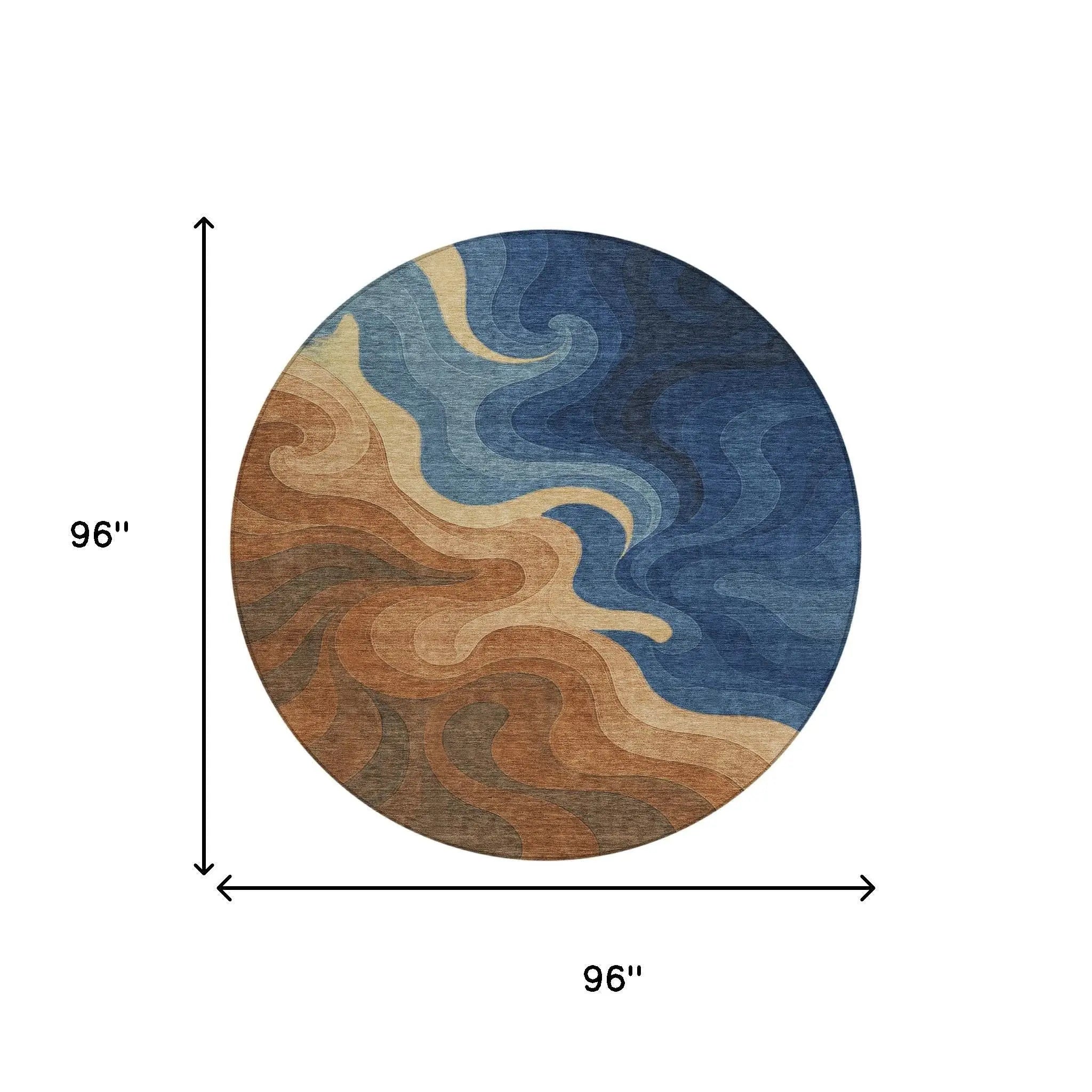 8' Orange And Navy Blue Round Abstract Washable Indoor Outdoor Area Rug Homeroots Outdoor