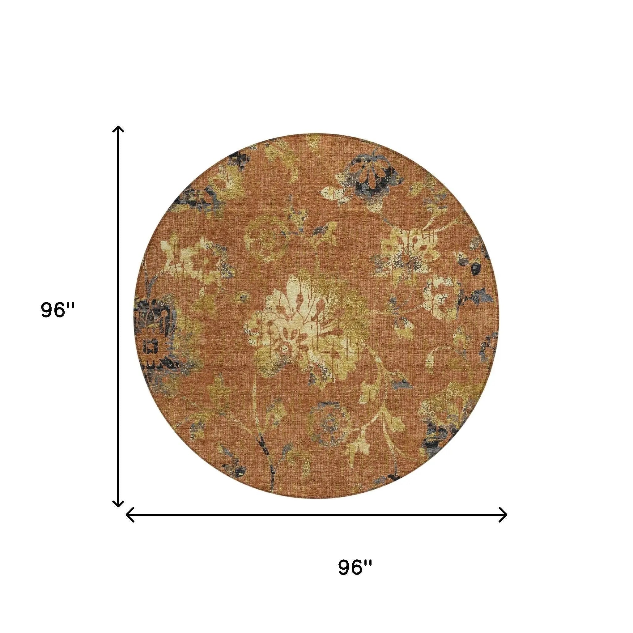 8' Orange And Rust Round Floral Washable Indoor Outdoor Area Rug Homeroots Outdoor
