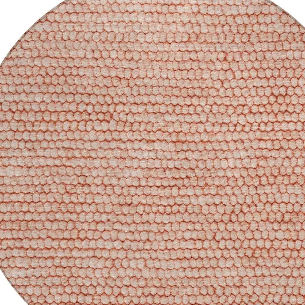 8' Orange And Salmon Round Striped Washable Indoor Outdoor Area Rug Homeroots Outdoor